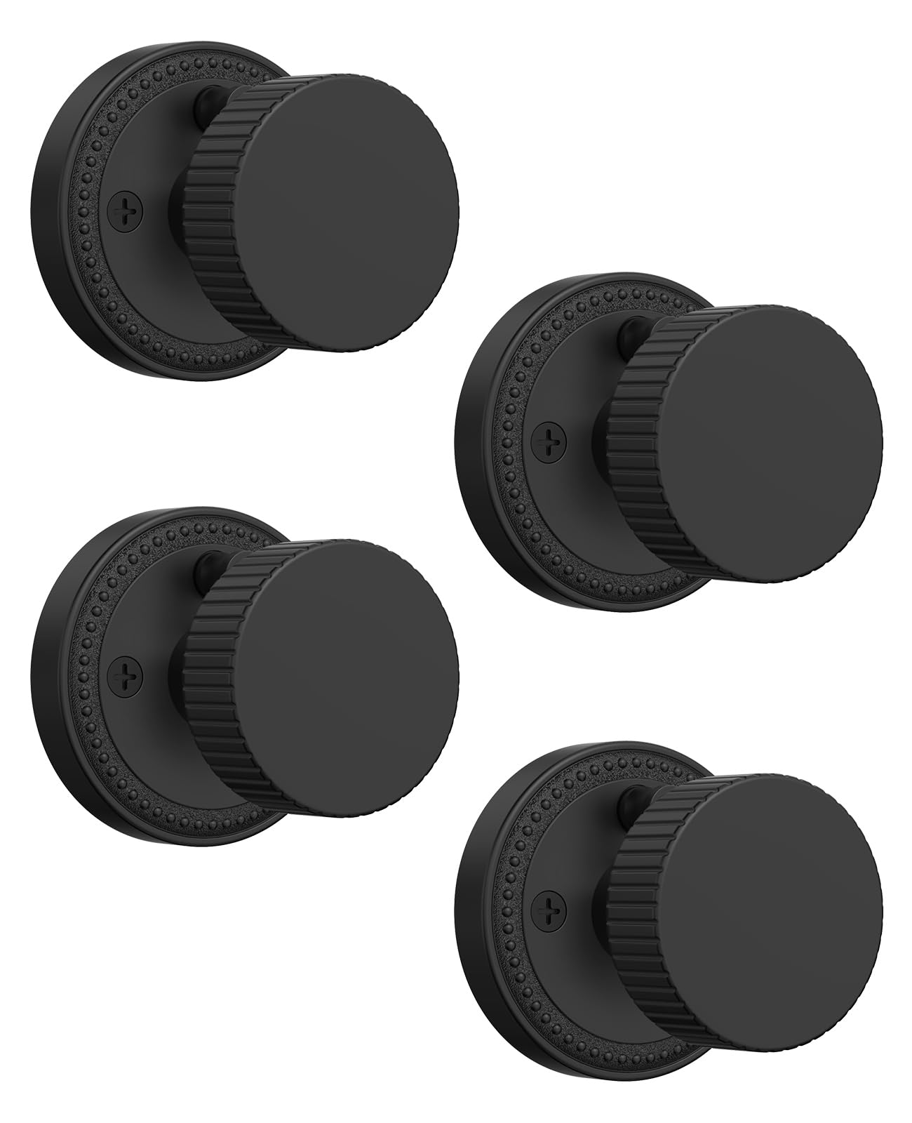 LILILIAN FMY  Four Pack Black Privacy Door Knobs with Lock Matte Black Interior Door Handles for Bedroom and Bathroom Doors