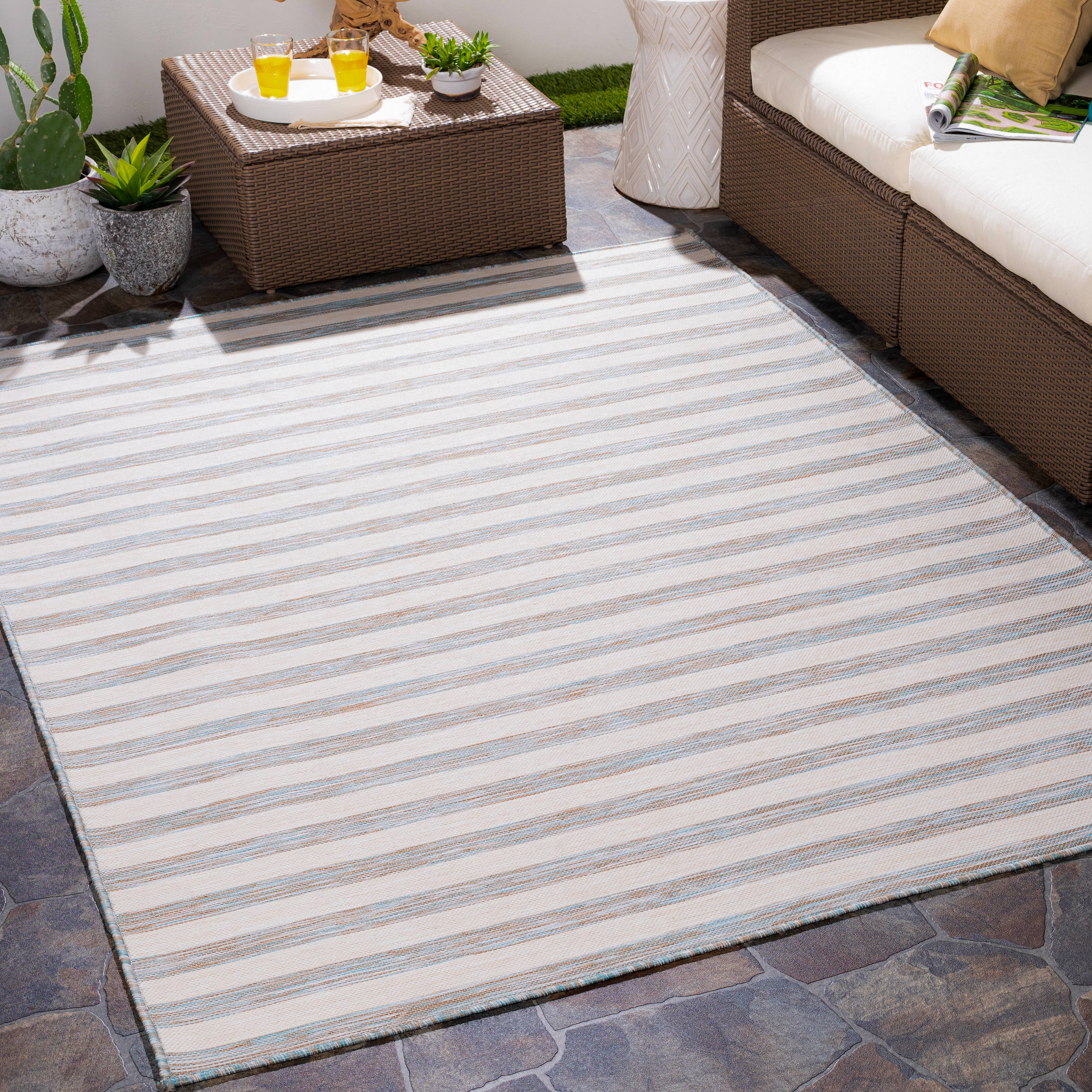 Surya PSA2378-710102 Pasadena 8 X 10 (ft) Light Grey Indoor/Outdoor Stripe Global Area Rug