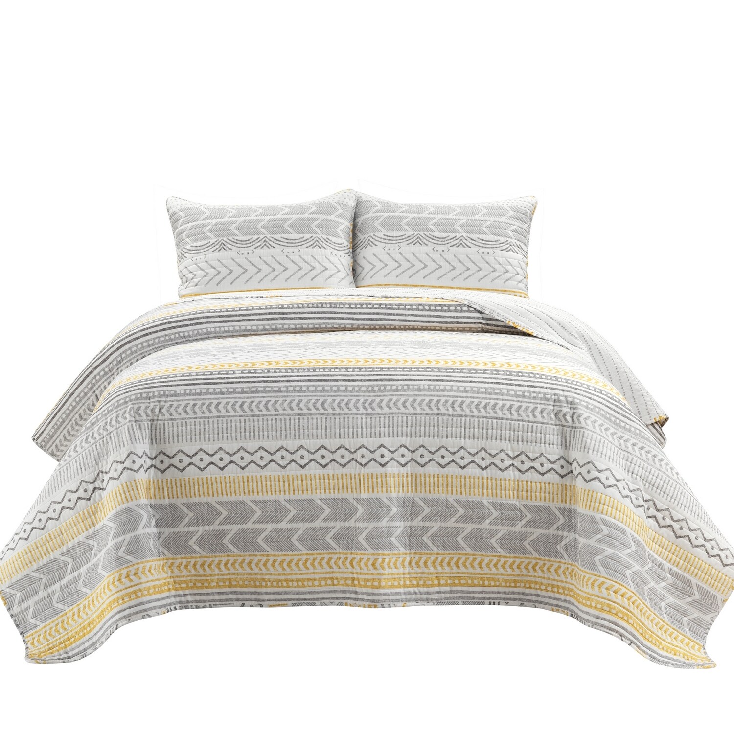 Yellow and Gray Full/Queen Cotton Reversible Quilt Set