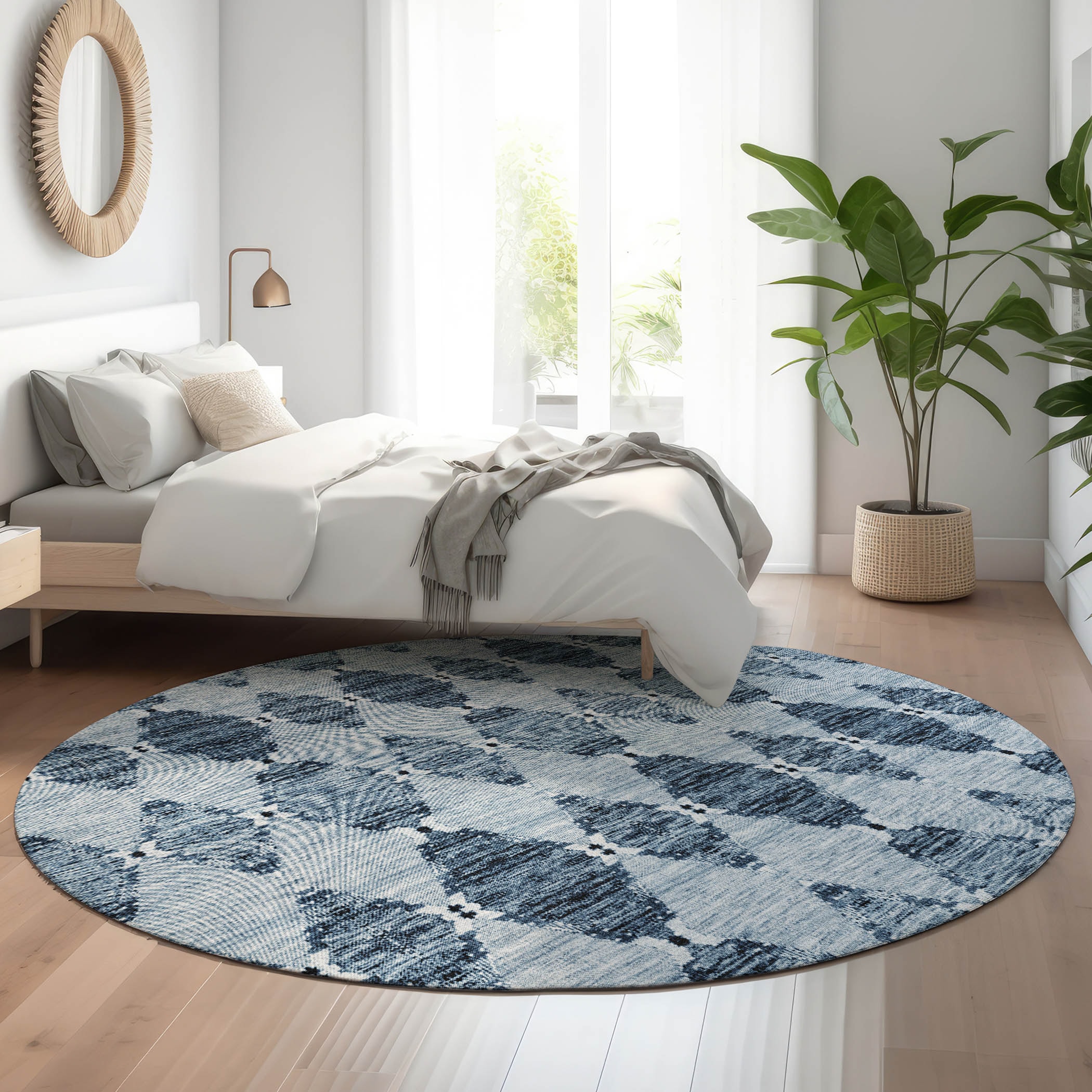 Addison Rugs AMF610BU8RO Mayfield AMF610BU 8 x 8 (ft) Loomed Polyester Blue Round Indoor Geometric Machine washable Area rug