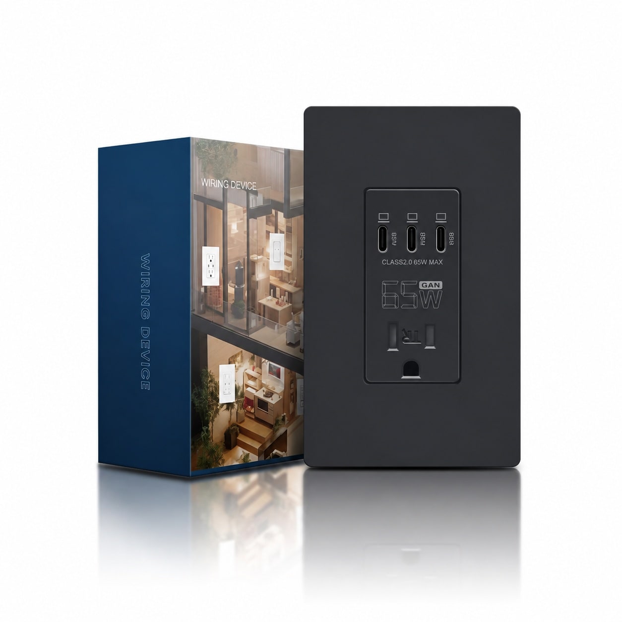 Oyezvary Black USB Wall Outlet GaN 65W Ultra Fast Charging USB Outlet for Laptop 15 Amp Tamper Resistant Receptacle with 3 USB Ports Screwless #LOZ0819O059