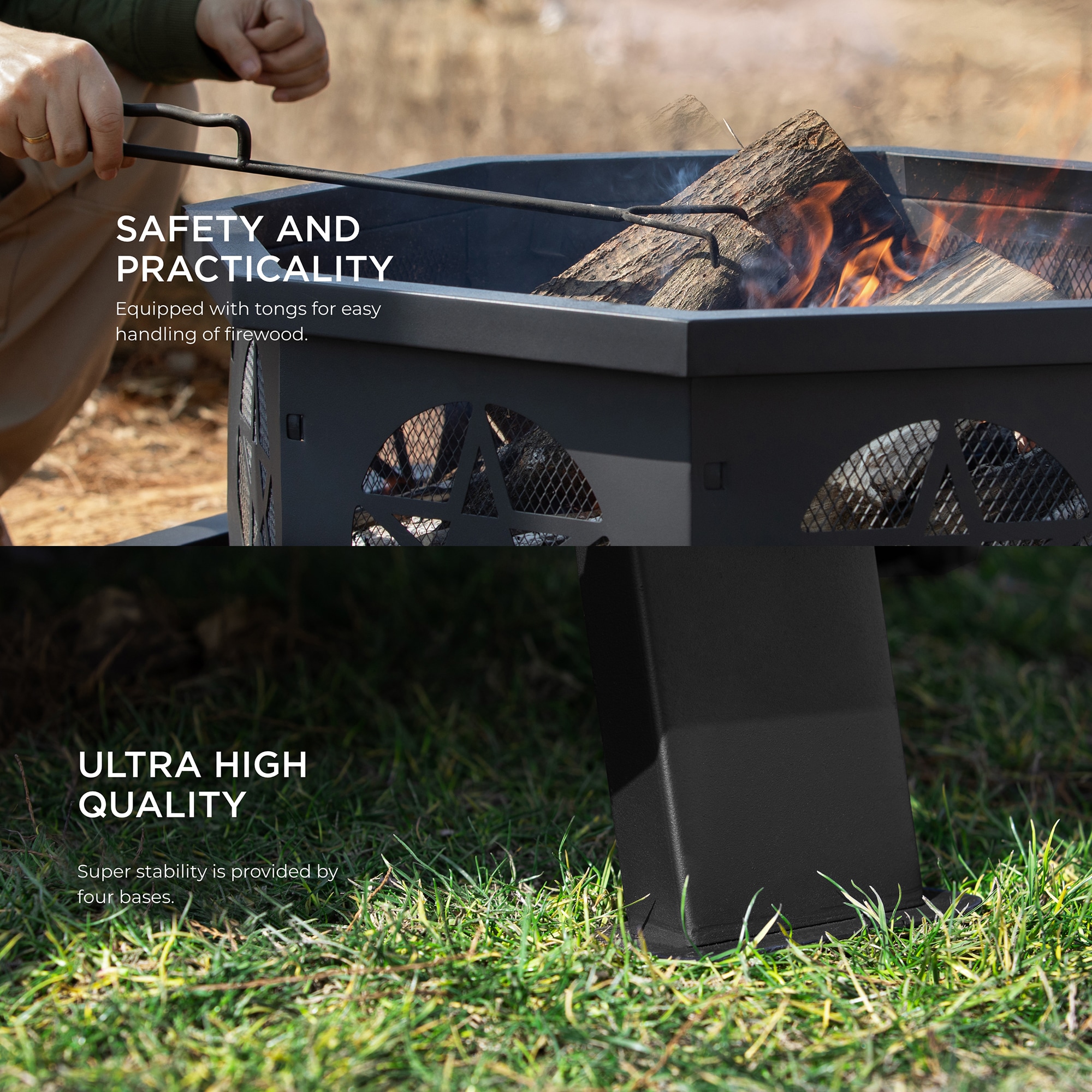 Vicinity 43-in 43.11-in W Black Steel Wood-Burning Fire Pit
