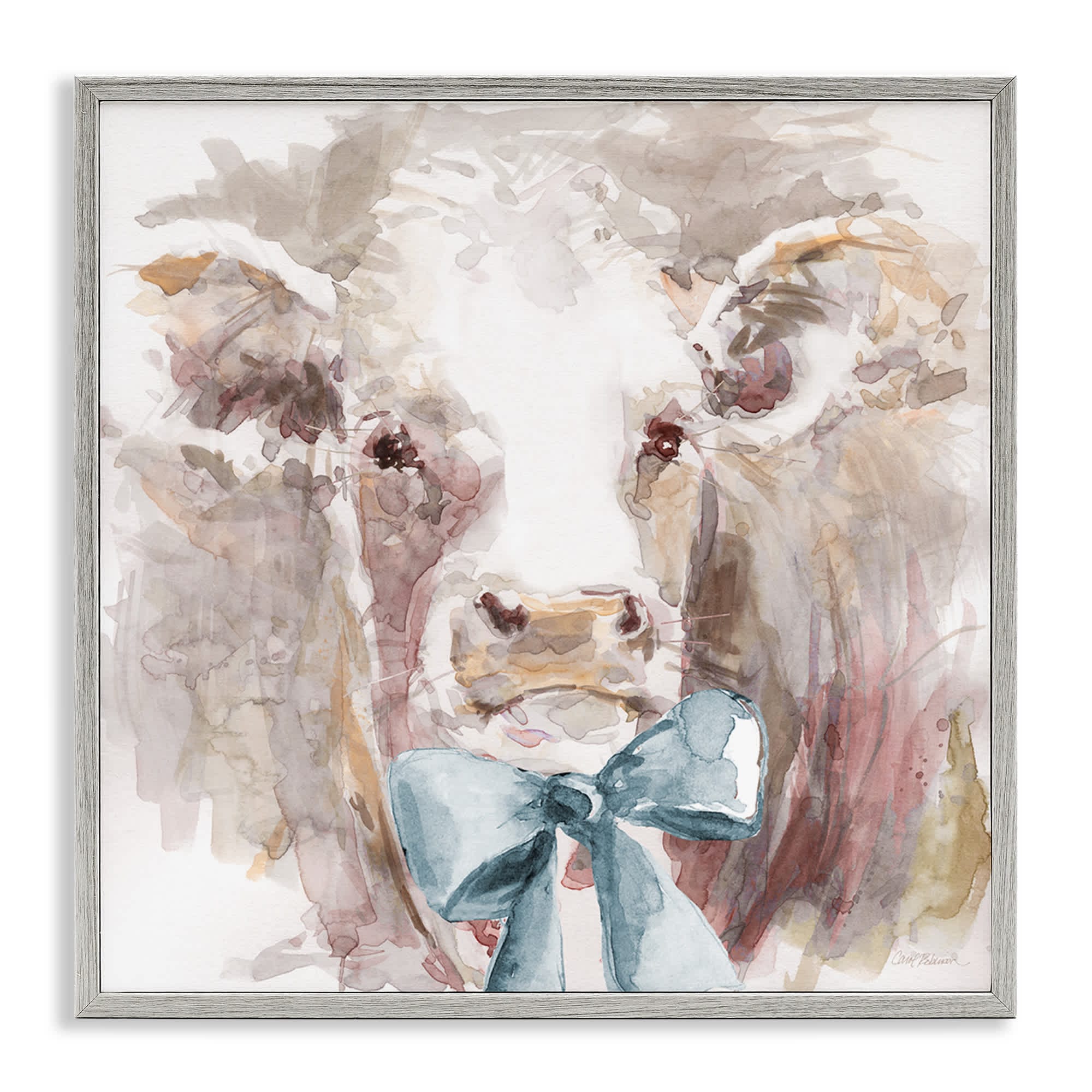 Stupell Industries BS-209-GFF-24X24 Soft Abstract Cow and Bow Gray Framed Giclee Art By Carol Robinson 24 x 24