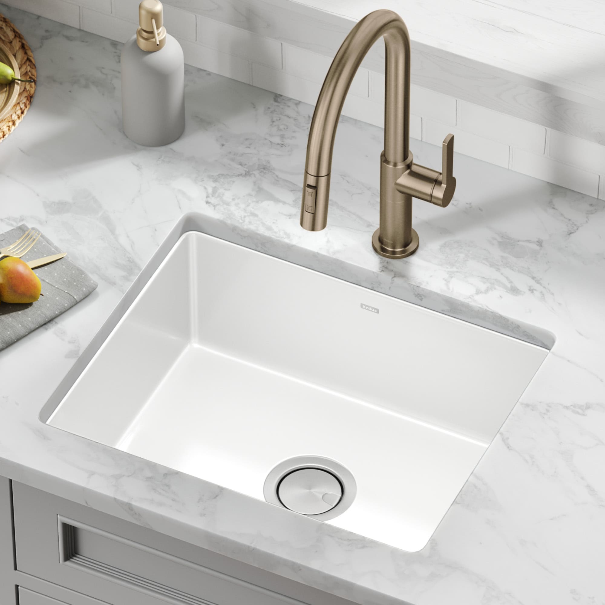 Kraus KE1US21GWH Pintura Undermount 21.25-in x 17.38-in Porcelain Single bowl 16 -Gauge Kitchen Sink