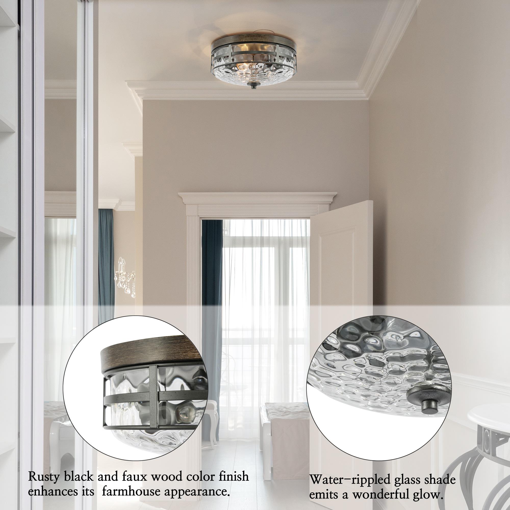 Uolfin 3 -Light 12.5-in Distressed Black Semi Flush Mount