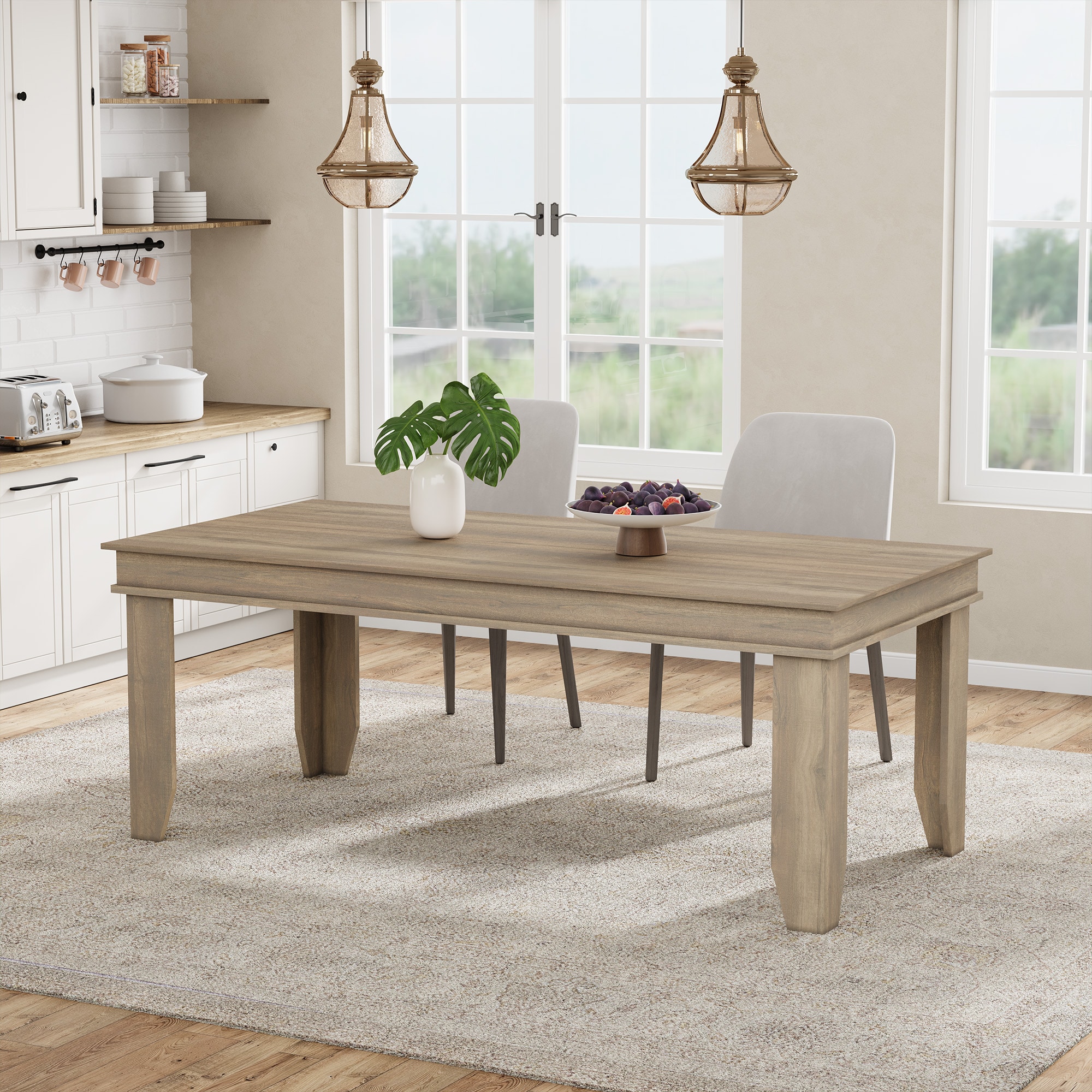 IdealHouse - Farmhouse Dining Table for 6-8 - 70.9 Inch Rectangular Wooden Kitchen Table - Heavy ...
