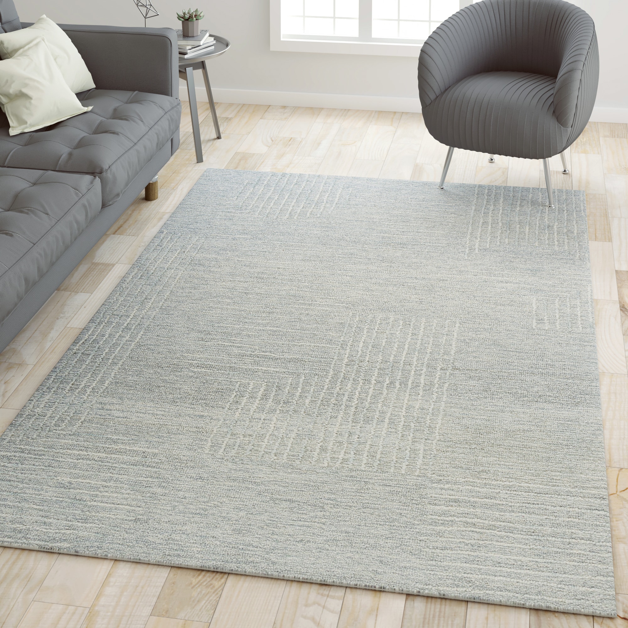 LR Home 2514A5590304J8 2 x 3 (ft) Tufted Wool Light Gray/ Ivory Rectangular Indoor Geometric Farmhouse/Cottage Area rug