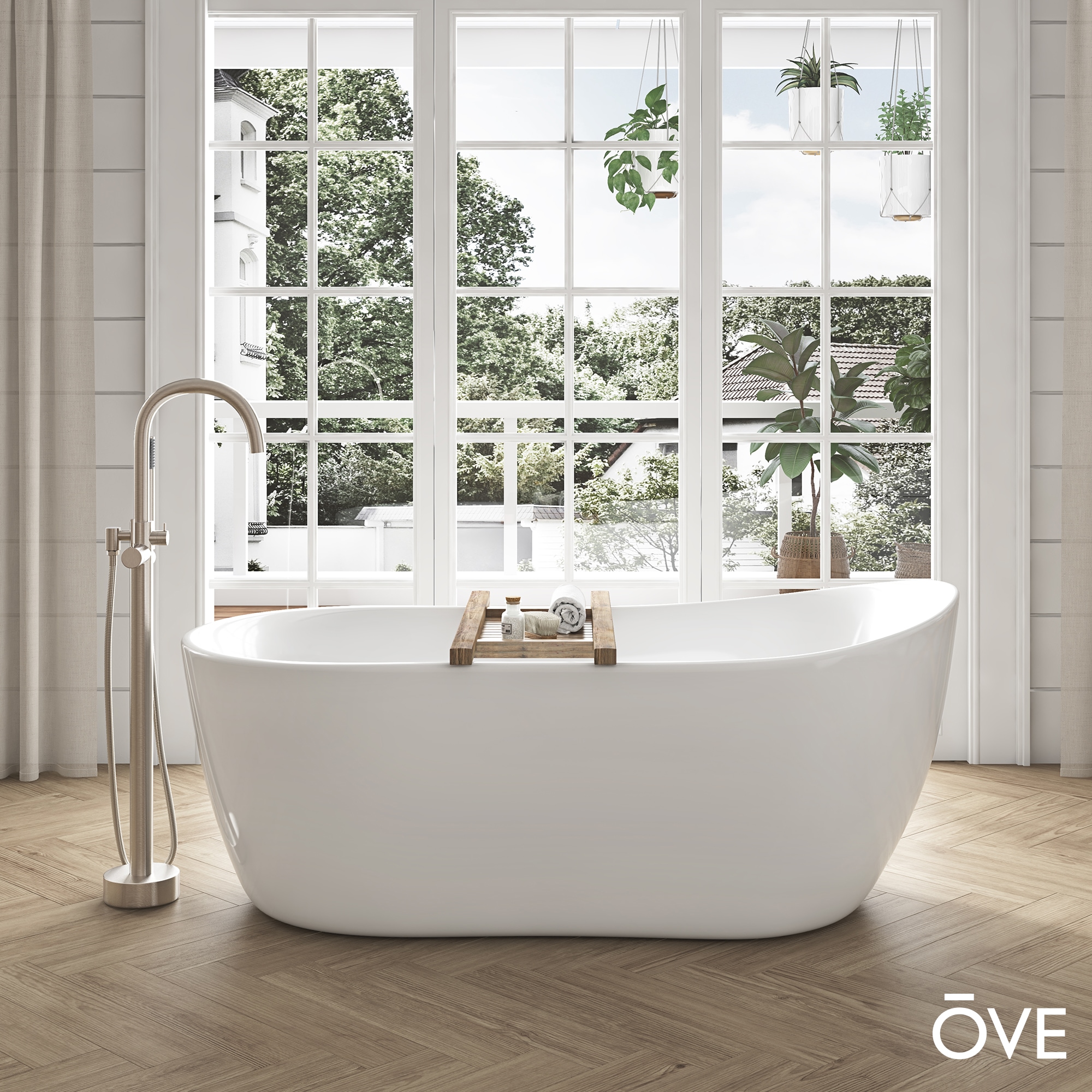 OVE Decors 15BKF-ISSA58-SAT Isaac 29.02-Inches x 58.27-Inches White Acrylic Oval Freestanding Soaking bathtub with Faucet Drain ( Front center Drain )