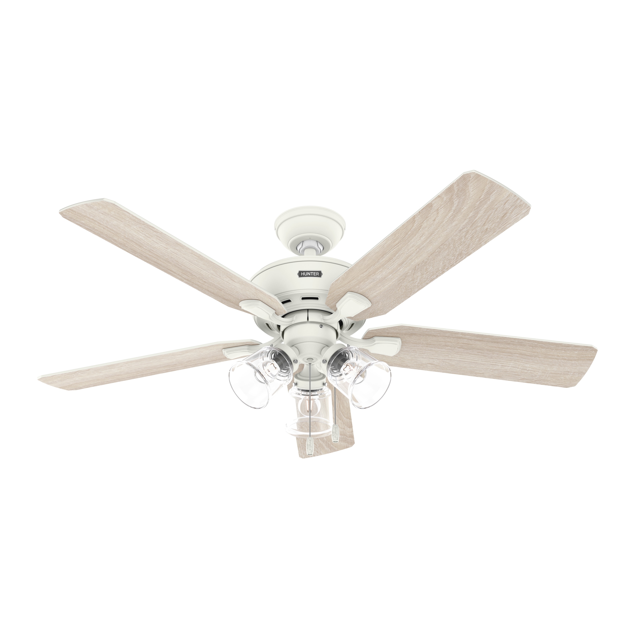 Hunter 52344 Rosner 52-in Matte White with Light Oak Blades Ceiling Fan With Light ( 5 -Blade )