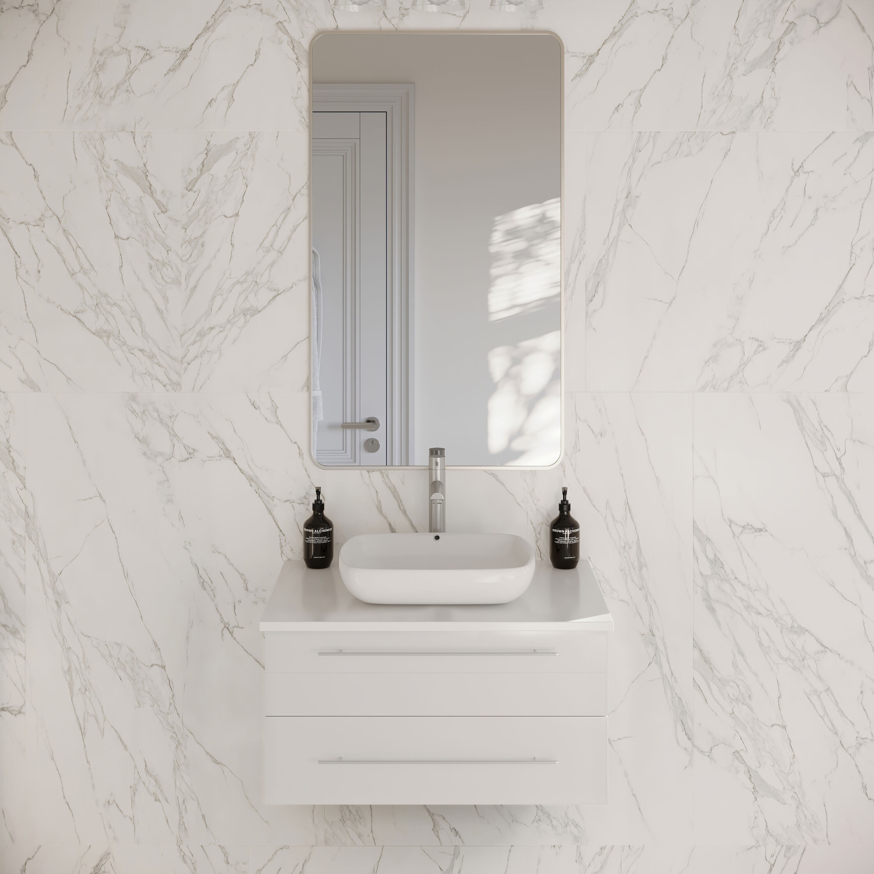 Fresca Lucera 30-in White Single sink Floating Bathroom Vanity with White Quartz Top