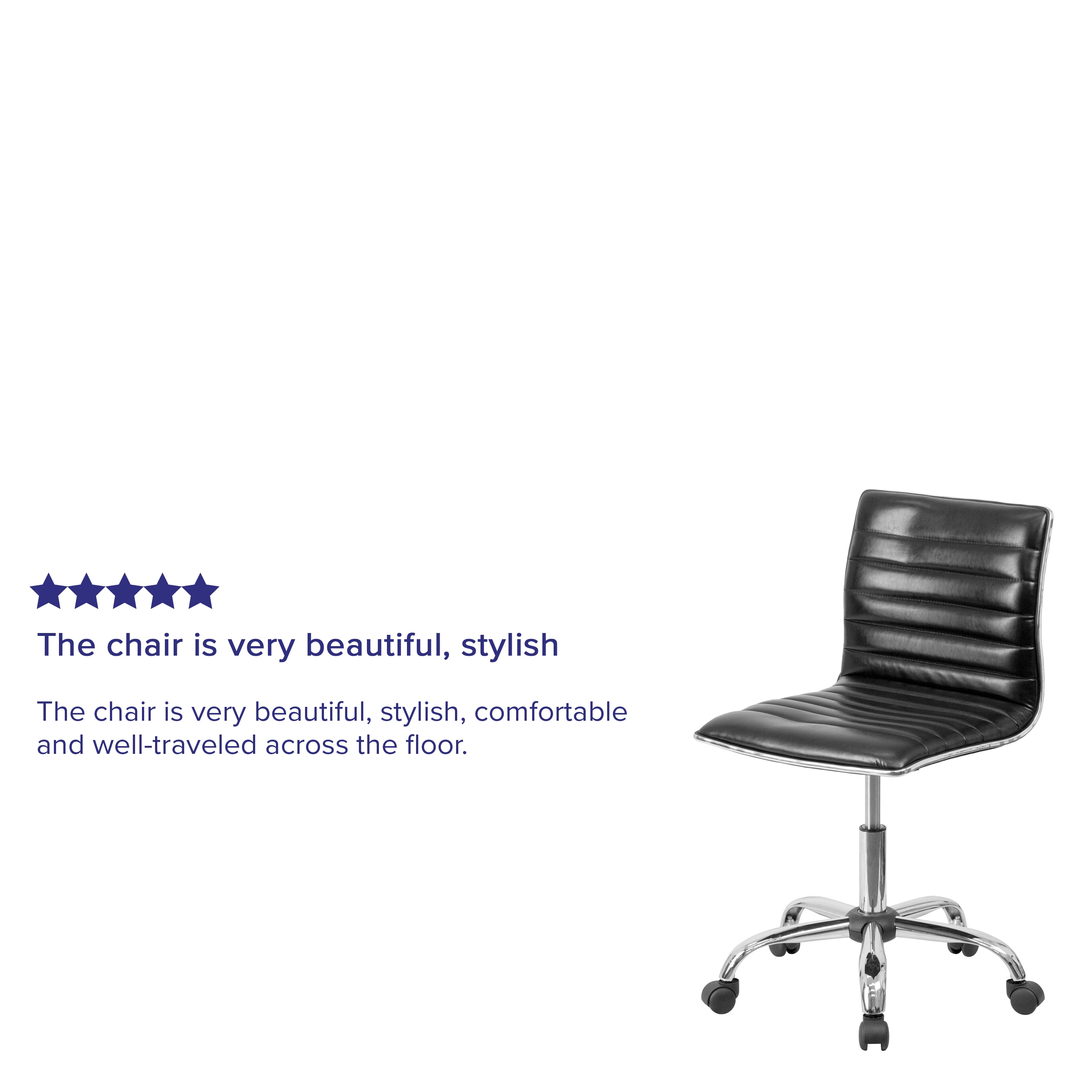 Alan Low Back Armless Black Vinyl Swivel Task Chair with Chrome Base