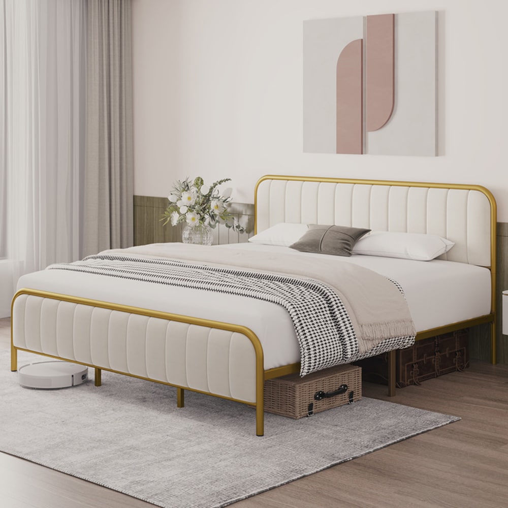 Garvee PHO-0WRE1HTI Beige Full Metal Platform Bed