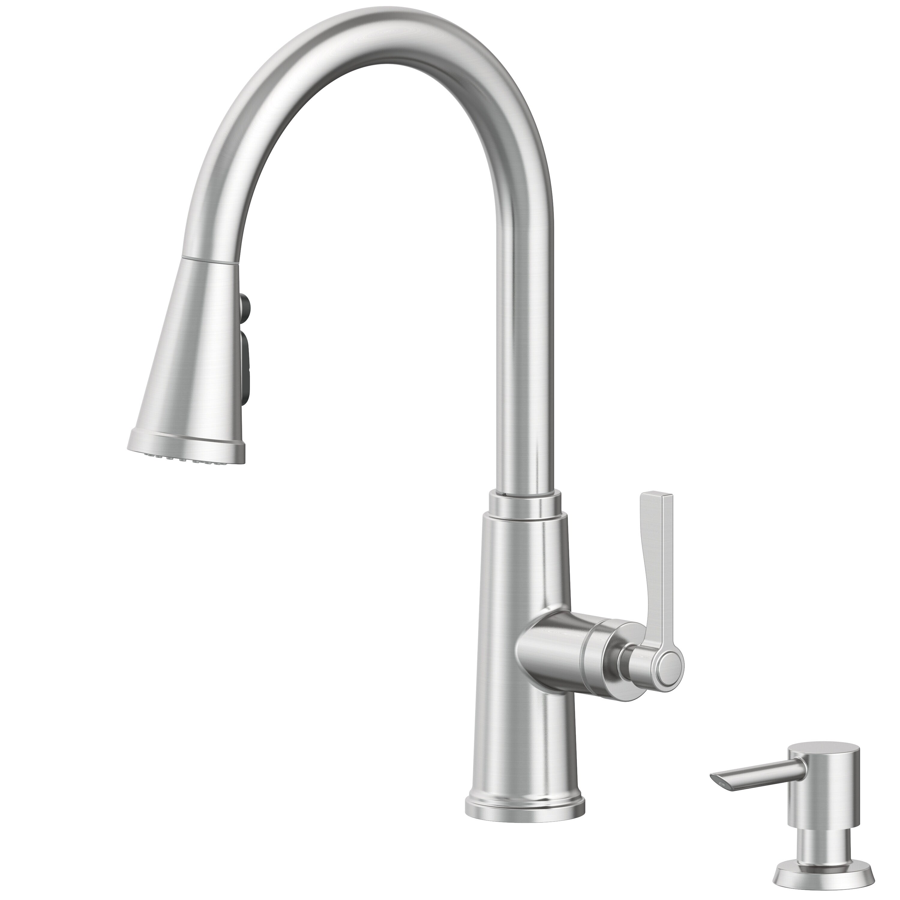 allen + roth Townley Spot Free Stainless Steel Single Handle Pull-down Kitchen Faucet with Sprayer (Deck Plate Included Soap Dispenser Included)