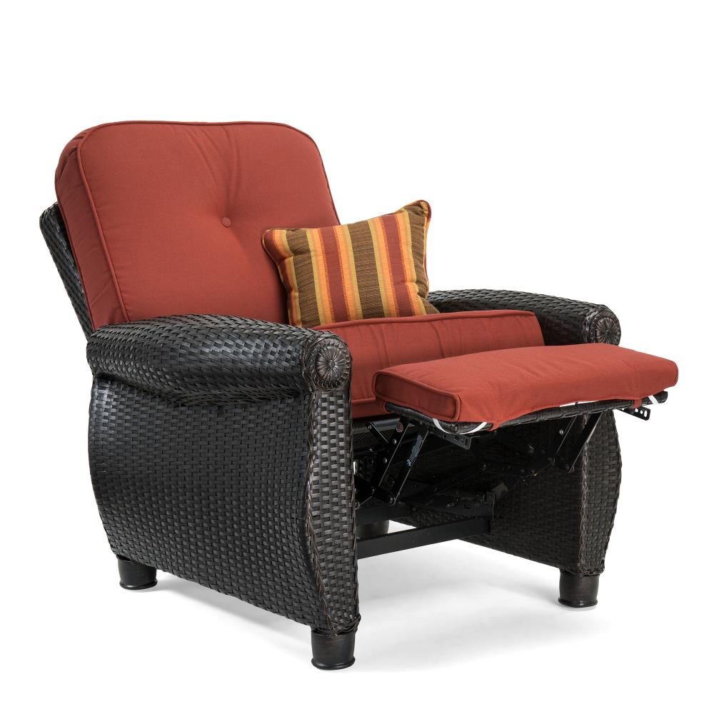 Sudzendf Brown Metal Outdoor Rocking Chair, Padded Cushion Rocker Recliner Chair with Orange Cushions