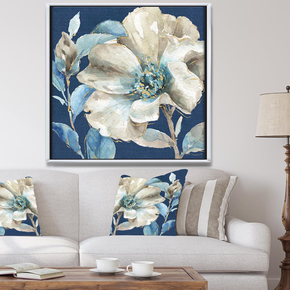 Designart Wood Floater Frame 46-in H x 46-in W Floral Print on Canvas ...