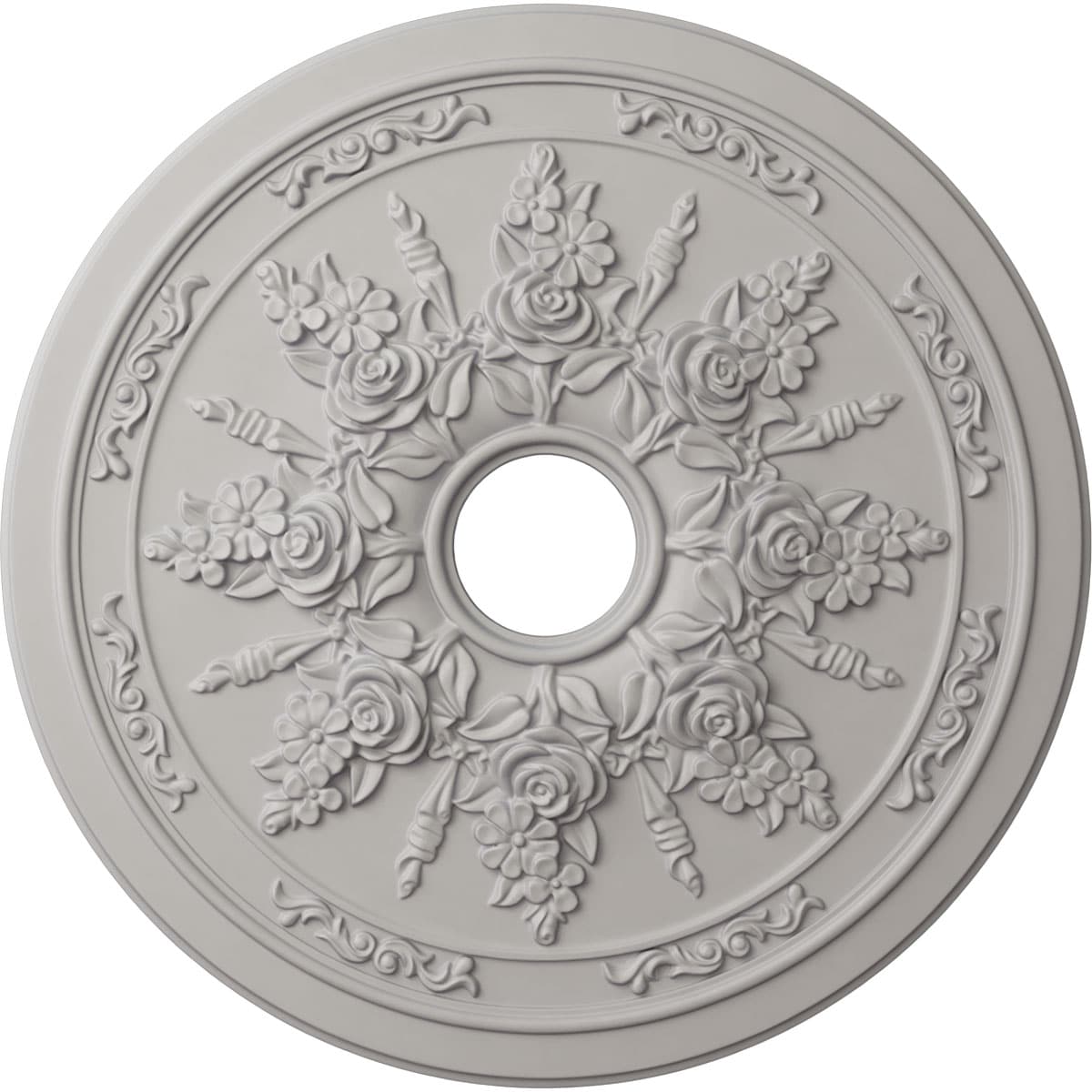 Ultra Pure White Rose and Ribbon Ceiling Medallion