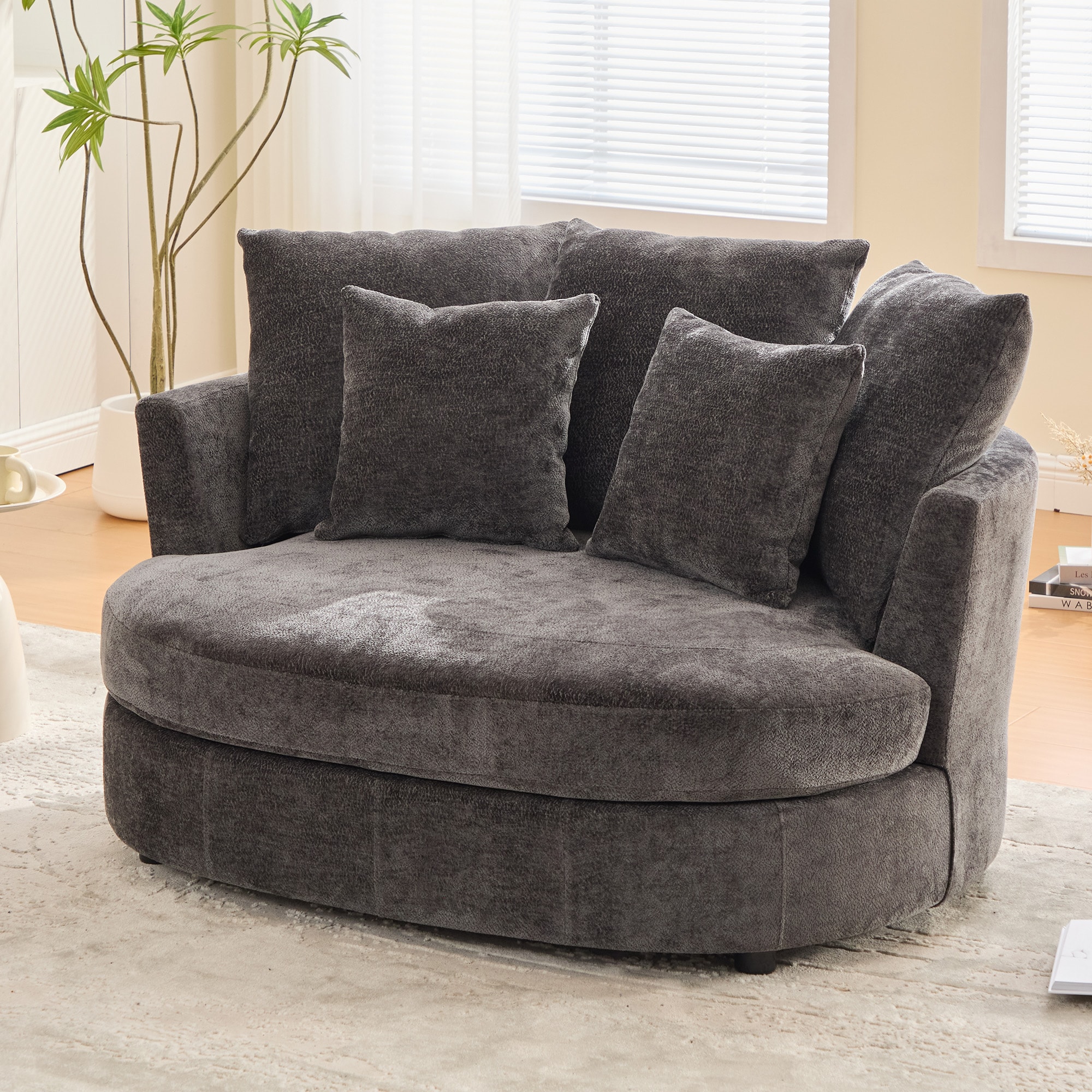 Hrinhom - (2 Box) 55.1-in W Modern CHARCOAL Chenille Barrel Armchair