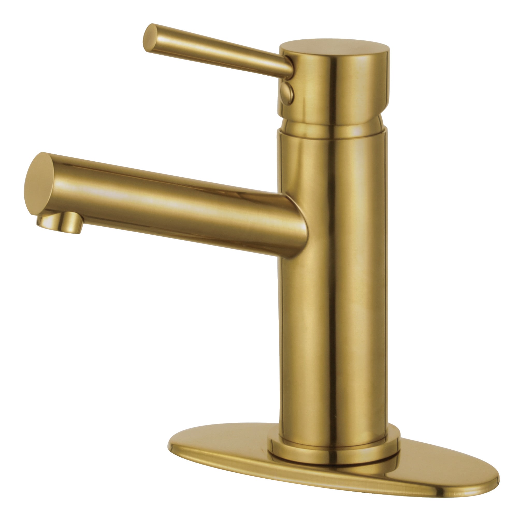Kingston Brass WLLS8423DL Concord Brushed brass 4-in centerset 1-handle Low-arc Residential Handle Bathroom Sink Faucet with Drain with Deck Plate