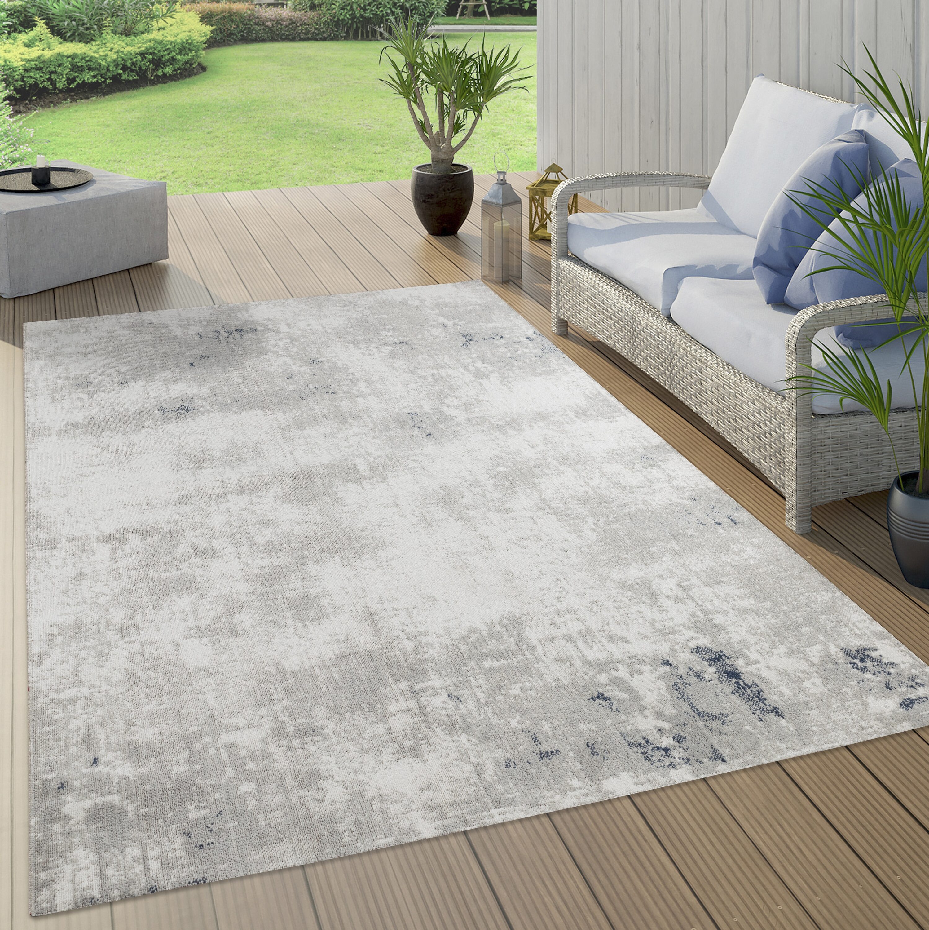 MDA Rugs TL0958 Trellis 5 x 8 (ft) Polyester Gray Rectangular Indoor/Outdoor Abstract Area rug