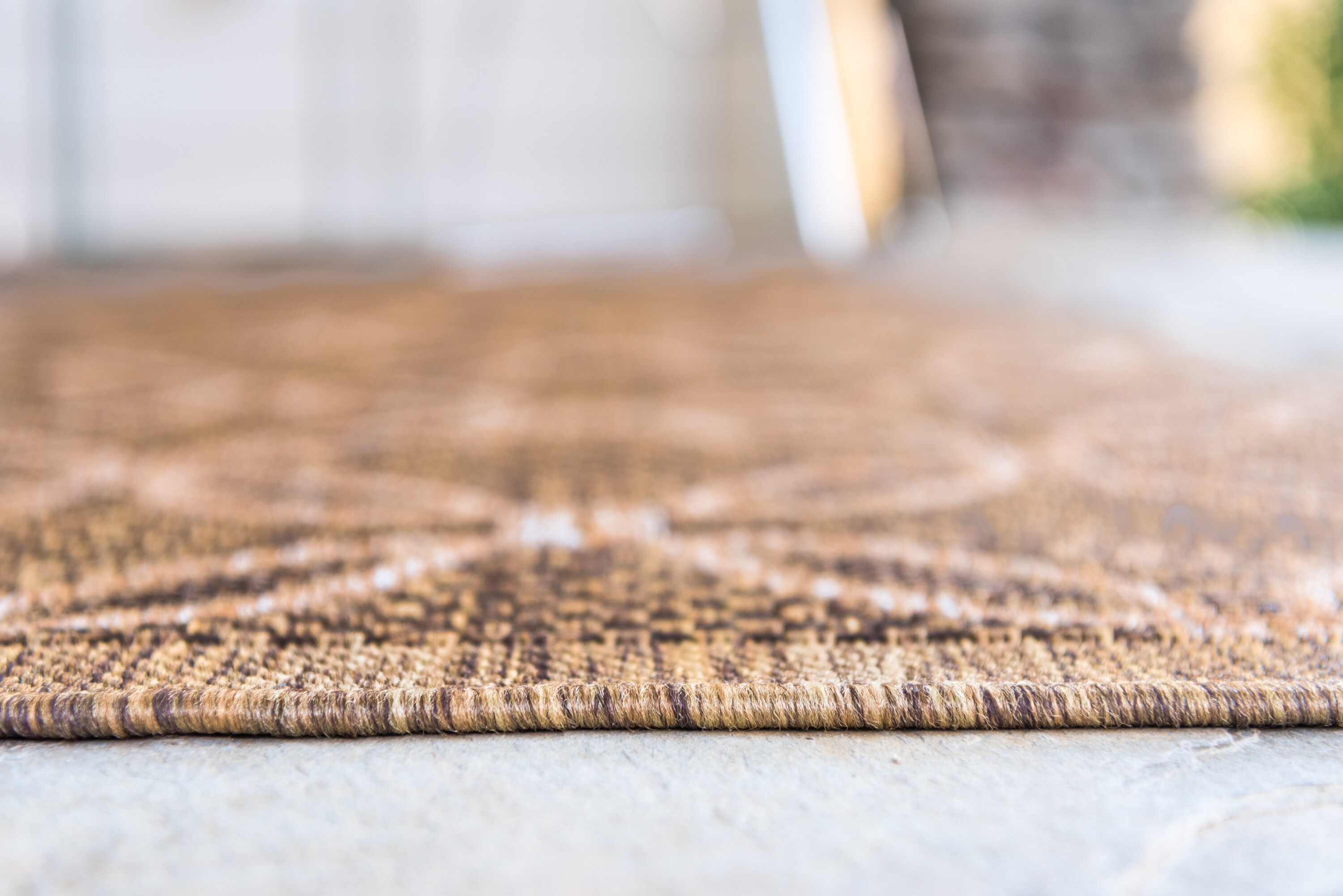 Ivory and Brown Synthetic Flat Woven Reversible Outdoor Rug