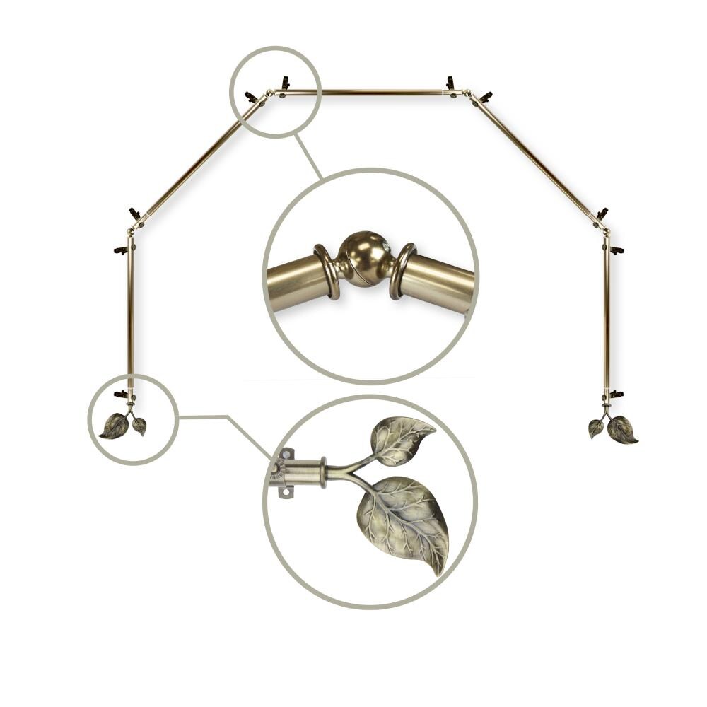 Hart & Harlow L5BAY-33-4 Hedera 13/16-in 5-sided 28-in to 48-in Antique brass Steel Bay window curtain rod with Finials