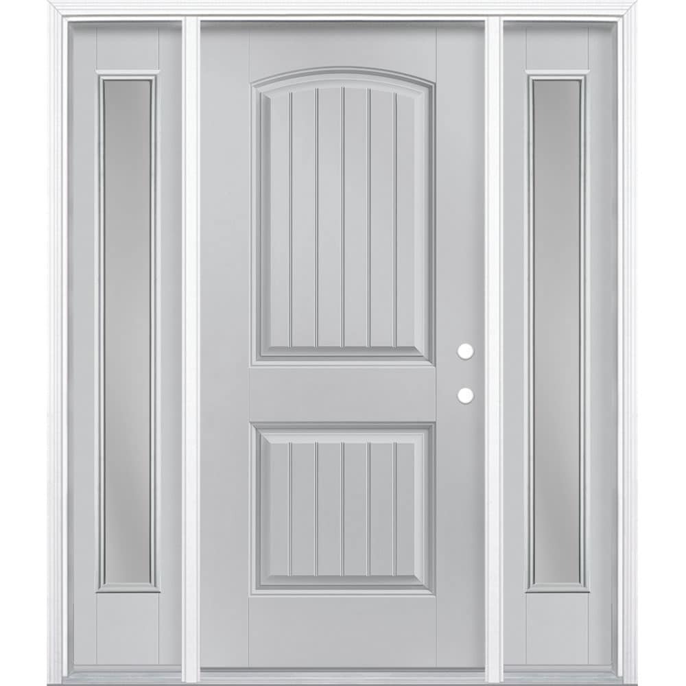 Masonite 1218323 60-in x 80-in x 4-9/16-in Fiberglass No glass Left-hand inswing Infinity Gray Painted Prehung Front Door with Sidelights with Brickmould Insulating core