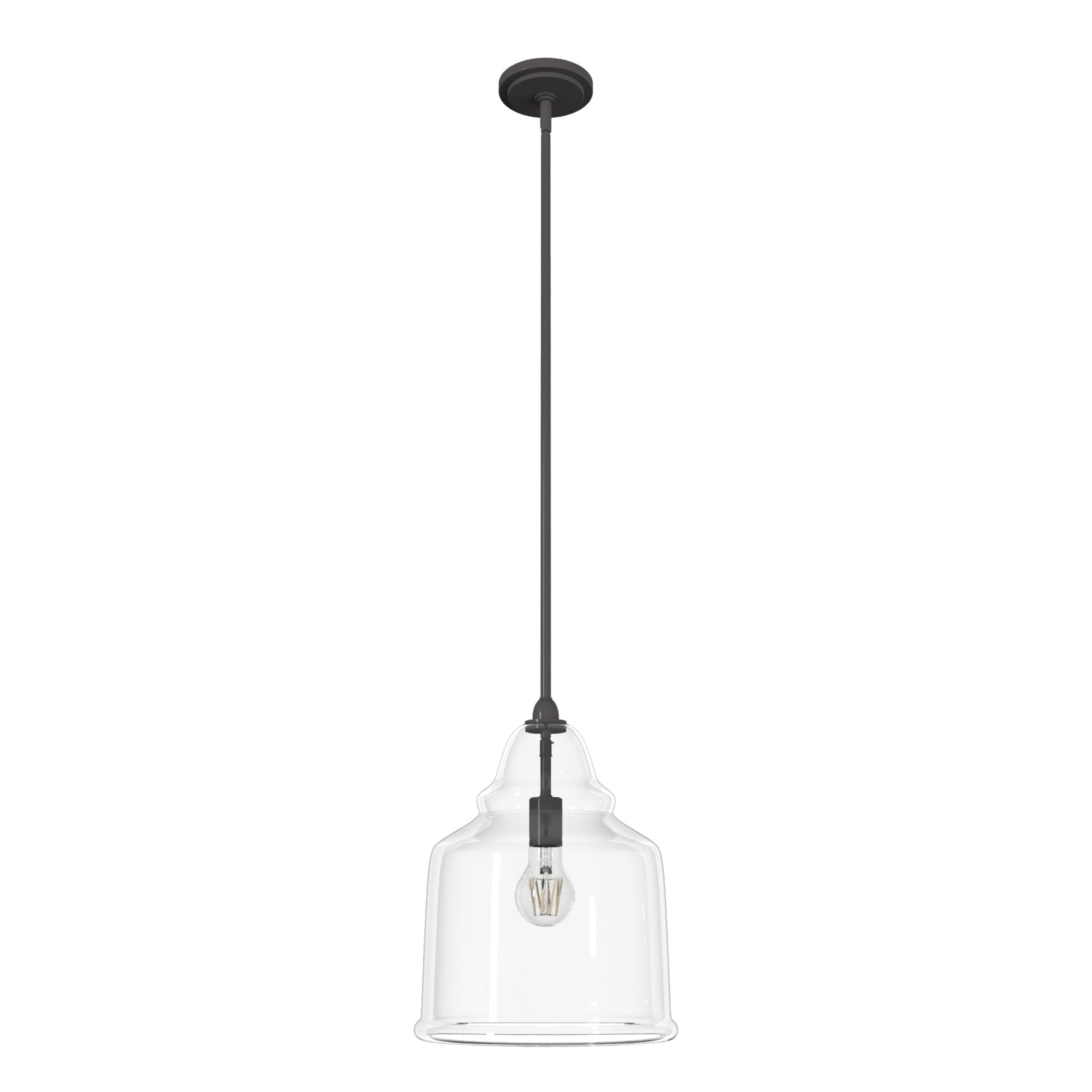 Hunter 19654 Dunshire 1 -Light Noble Bronze Transitional Clear glass Bell Medium Hanging Pendant light