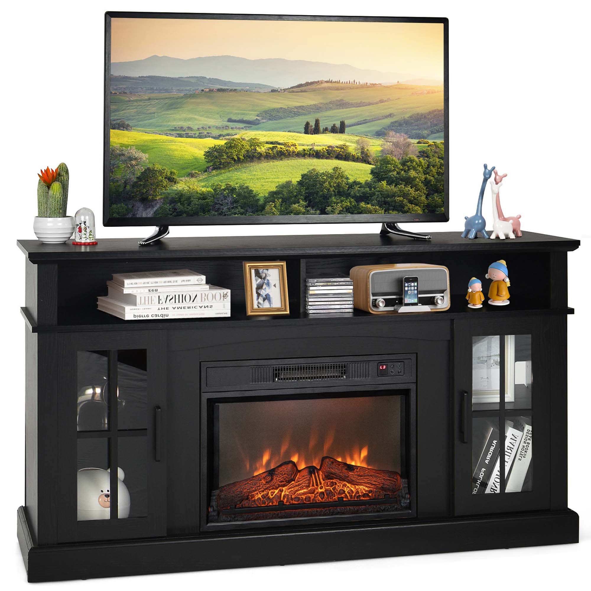 Costway 58 Fireplace TV Stand W 1400W Electric Fireplace for TVs up to 65 Inches Black SWL00009 at Lowes