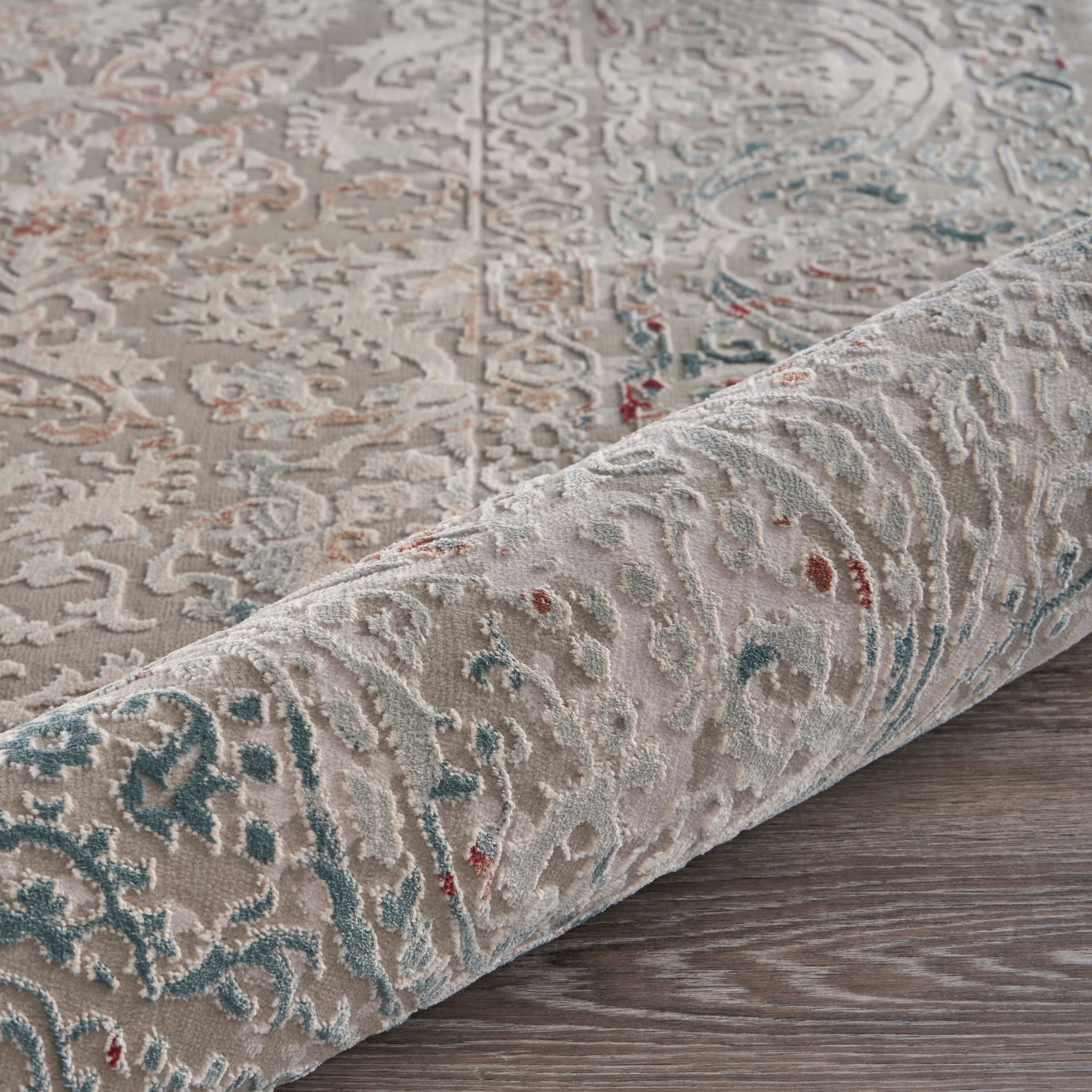 Gray and Ivory Hand-Knotted Oriental Synthetic Area Rug
