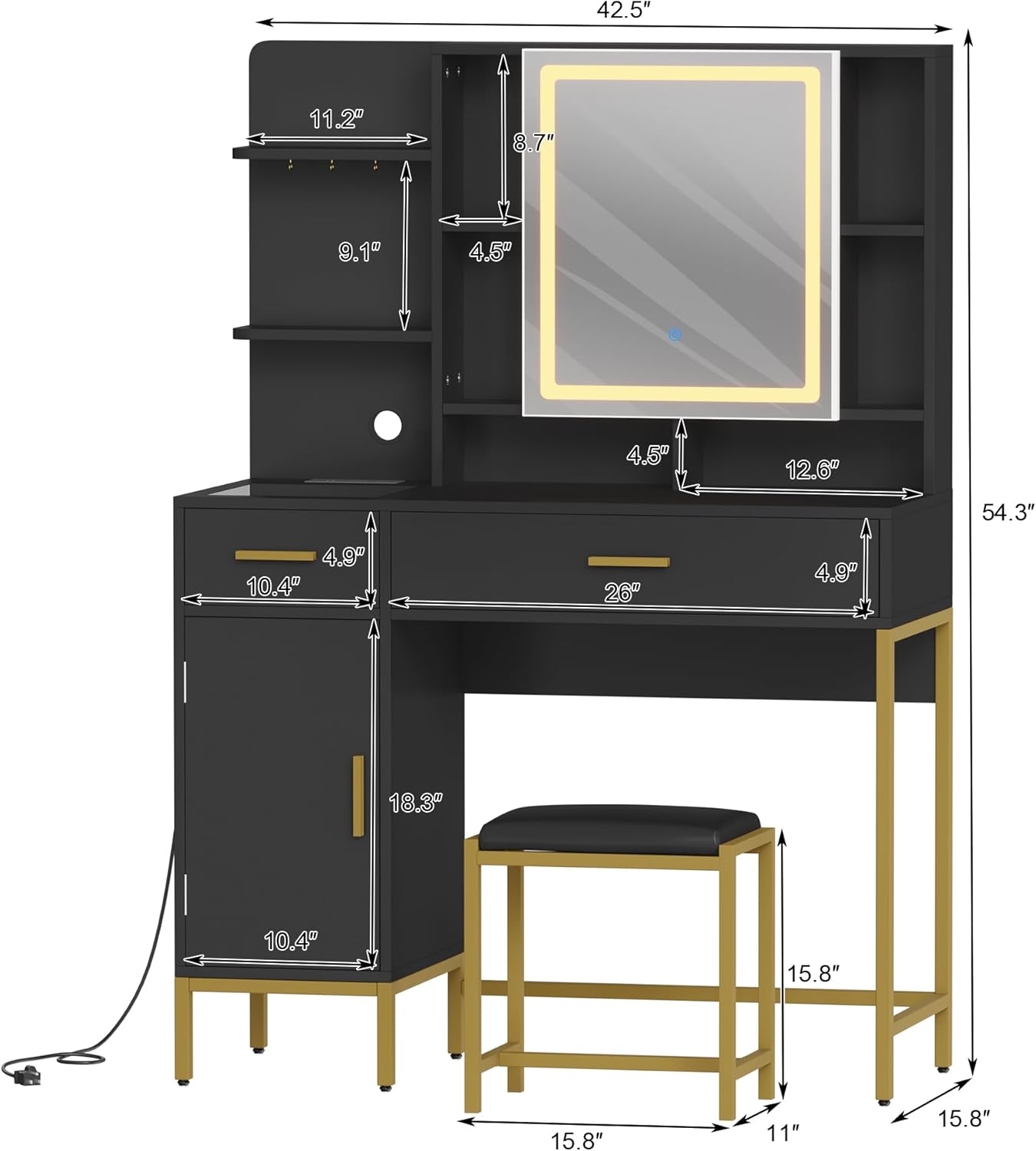 Qeetex LHF-SZT-PHO-160VG7BR Bedroom-Vanities - View #2