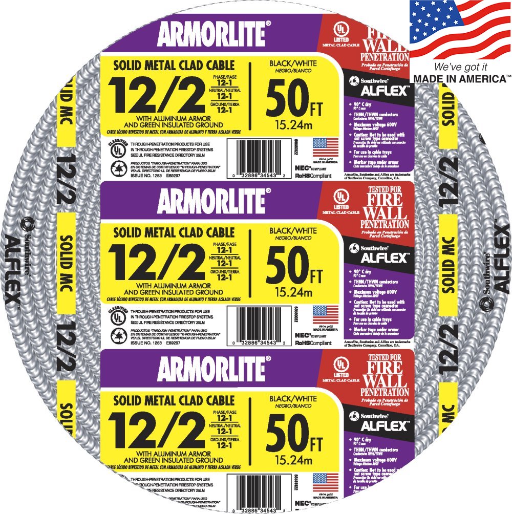Southwire Armorlite 50-ft 12 / 2 Solid Aluminum Mc Cable