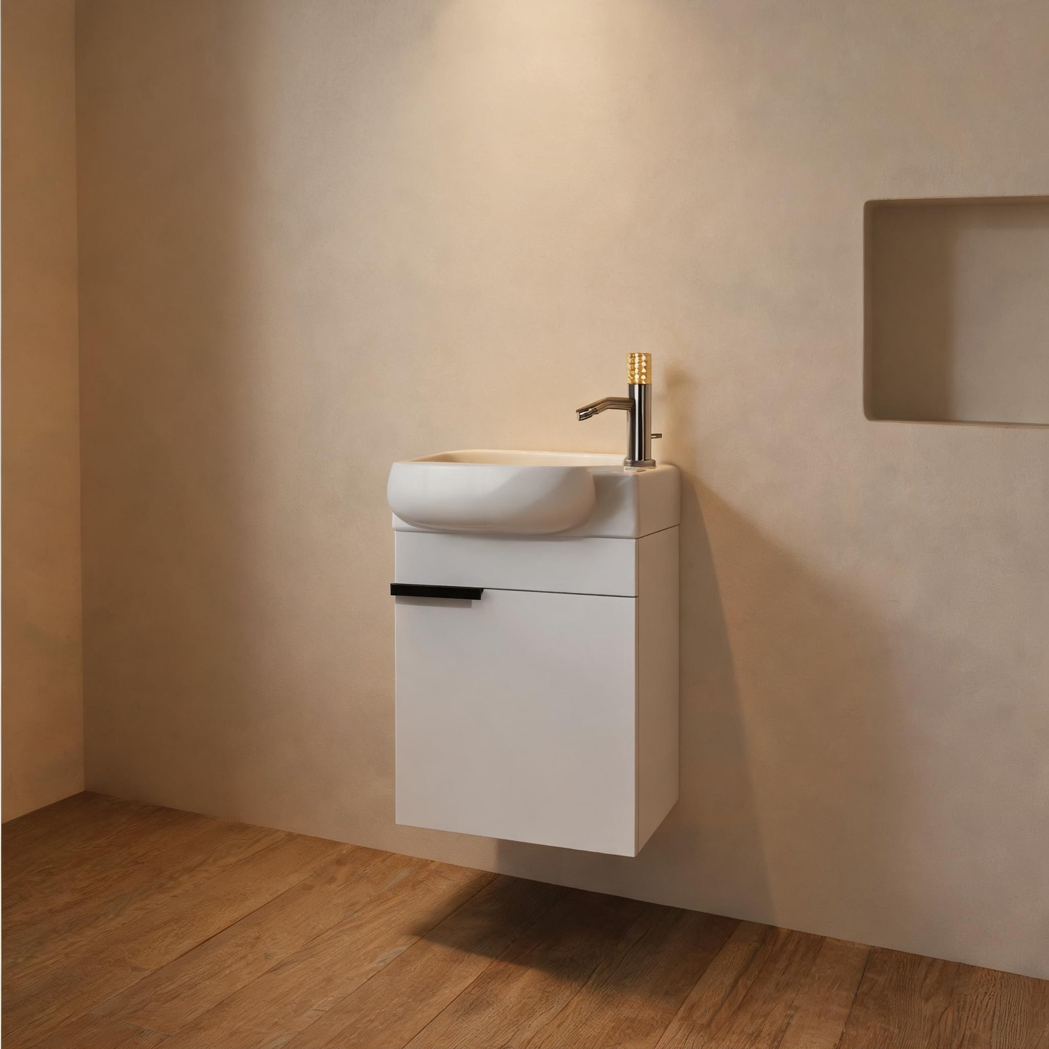 Naturefalls - Wall-Mounted Bathroom Vanity with Sink Crisp White Plywood 16.8L x 11.6W x 21.3H In...