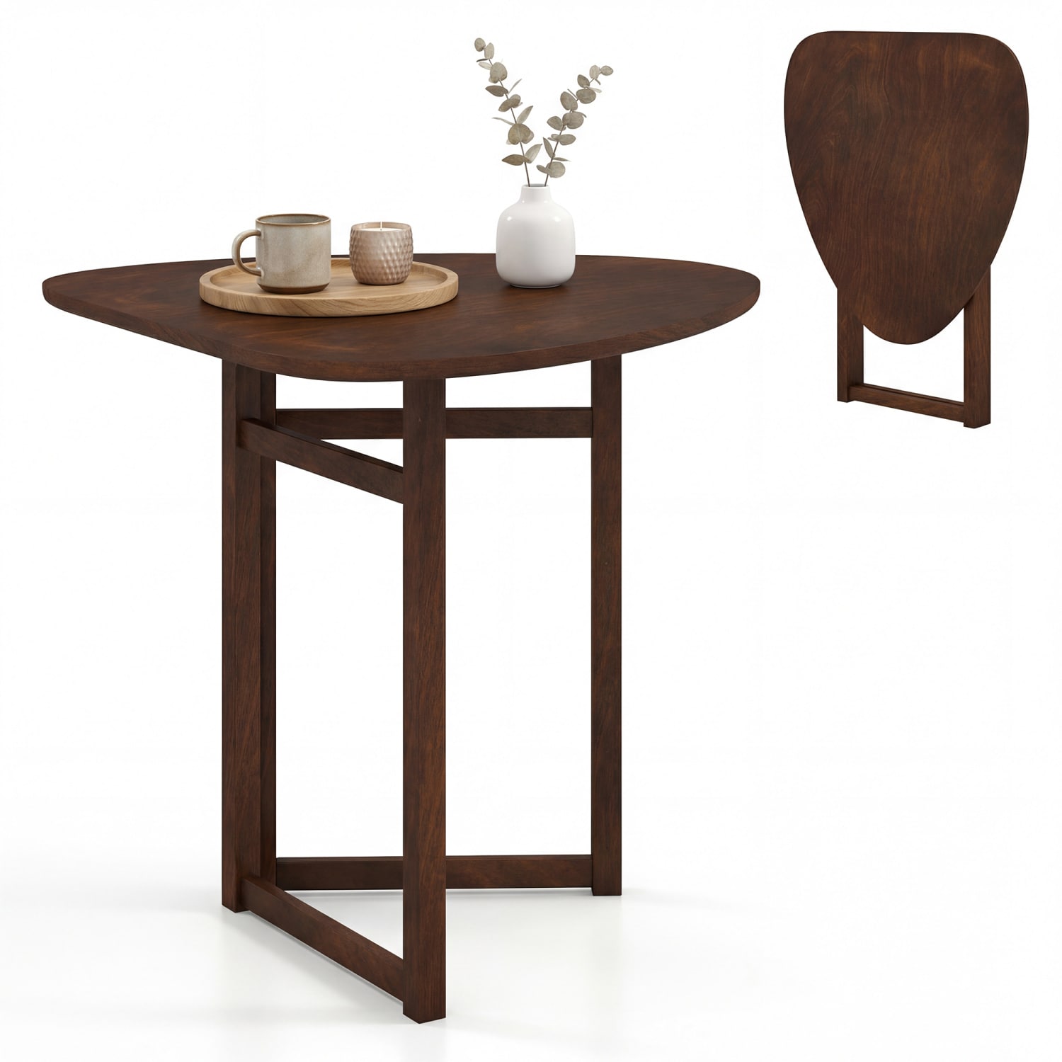 Volenca - Folding Triangular Dining Table with Rubber Wood Legs 31.5-in Manufactured Wood Top 130-lb