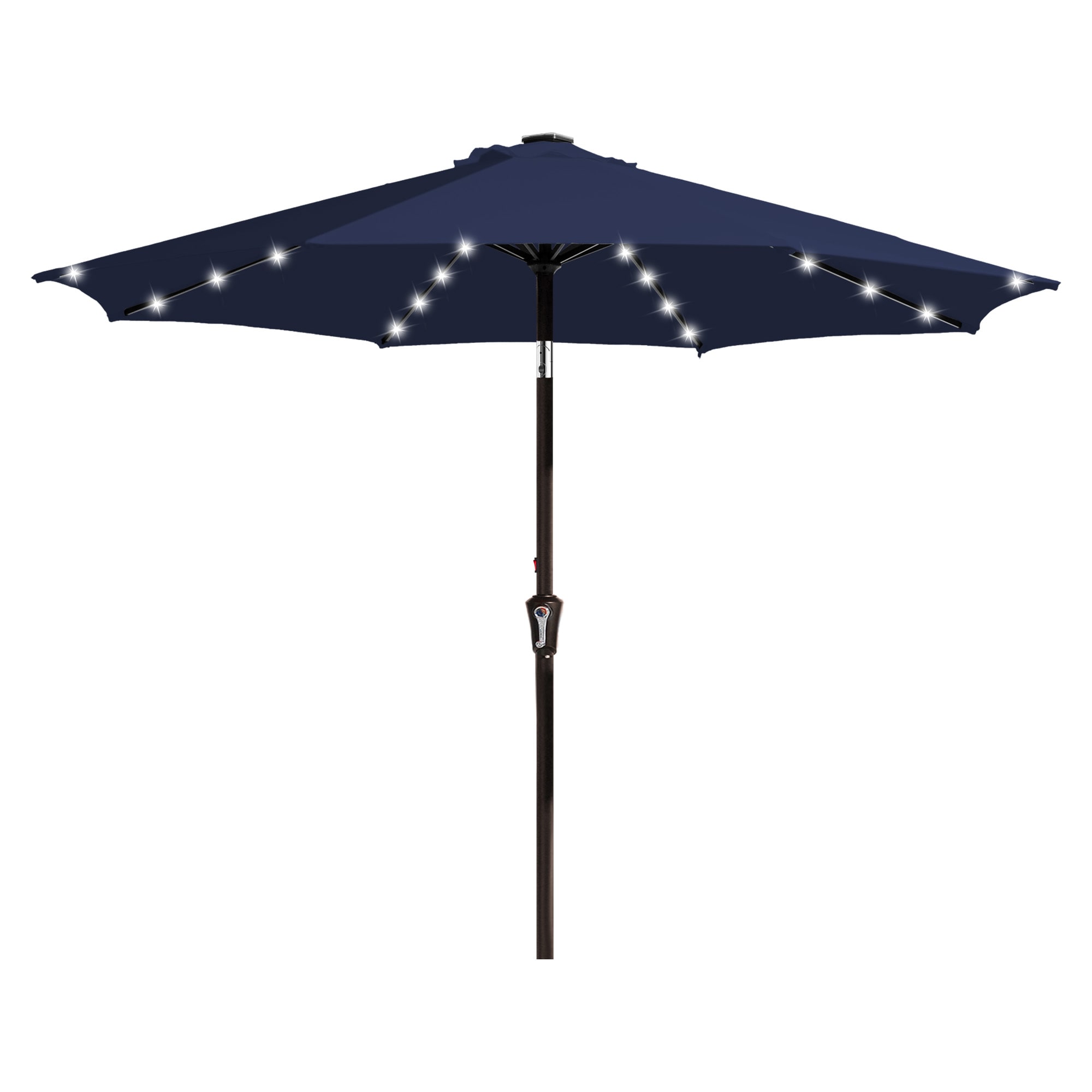 JEAREY JE-QTZZ+DEZ-10FT-NA 9-ft Steel Navy Crank Market Patio Umbrella with Lights