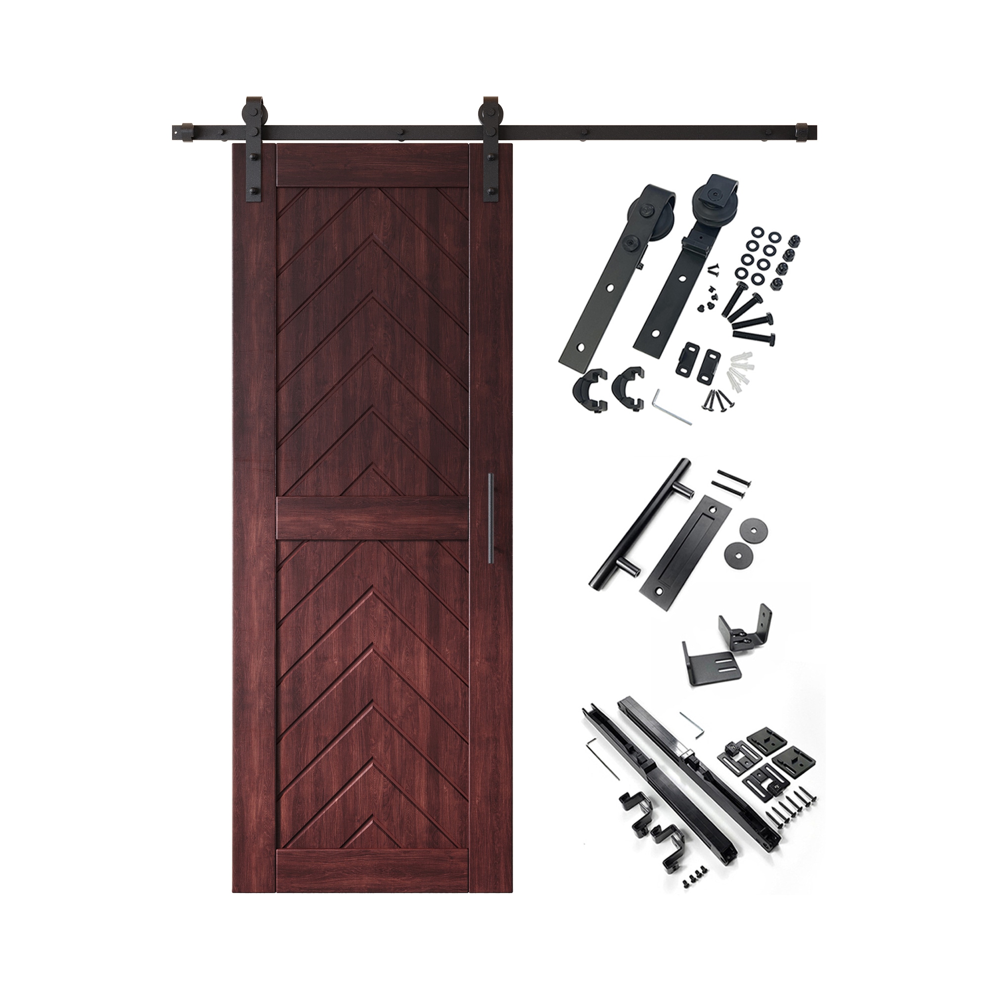 HOMACER YT1H066C-JT1-3080-RD 30-in x 80-in Red Mahogany Herringbone Pine Wood Solid core Single Barn Door (Hardware Included)
