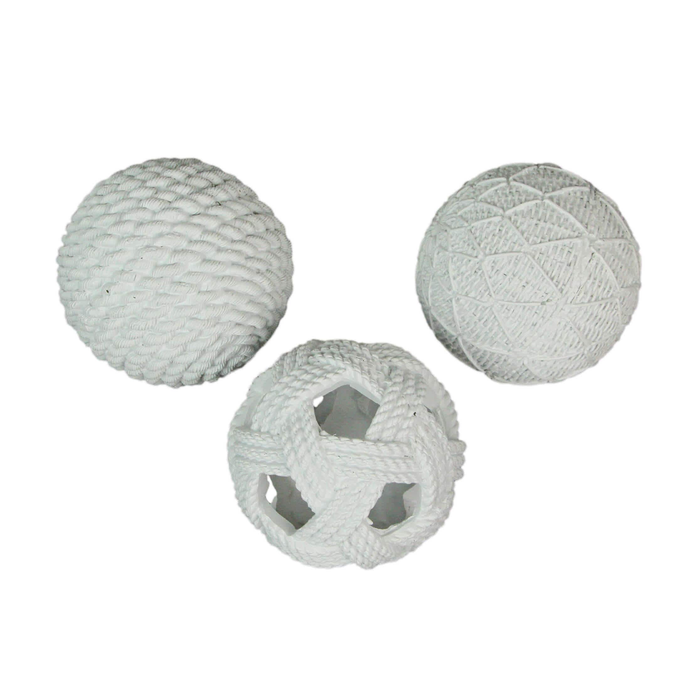 Things2Die4 FT-EDY35670-WHT White Orb Rope Decorative Balls – 4-inches Resin Coastal Accent Orbs for Home Decor – Perfect for Bowls- Baskets- and Centerpieces – Nautical-Inspired Modern Design for Coastal- Farmhouse- or Rustic Themes