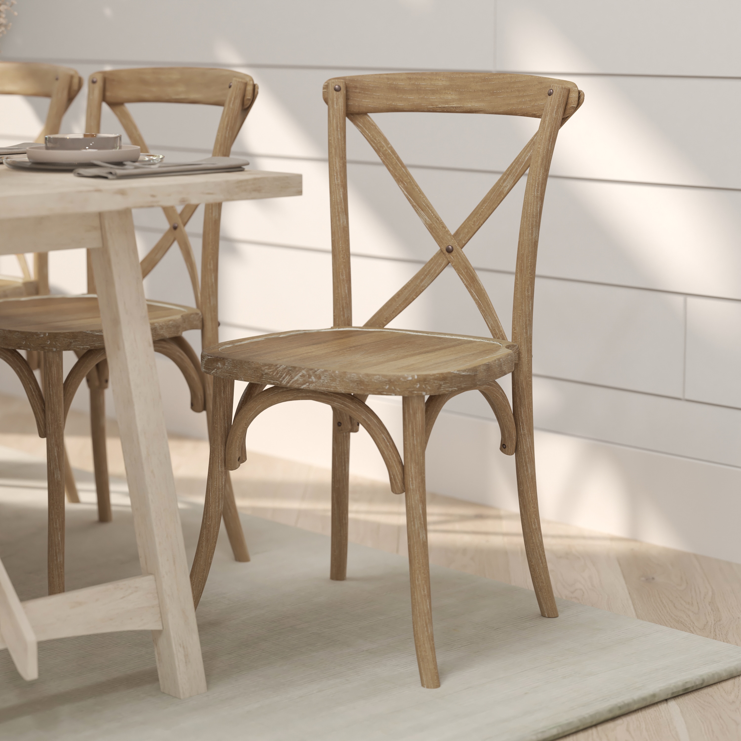 Merrick Lane - Bardstown X-Back Bistro Style Wooden High Back Dining Chair in Medium Natural with...