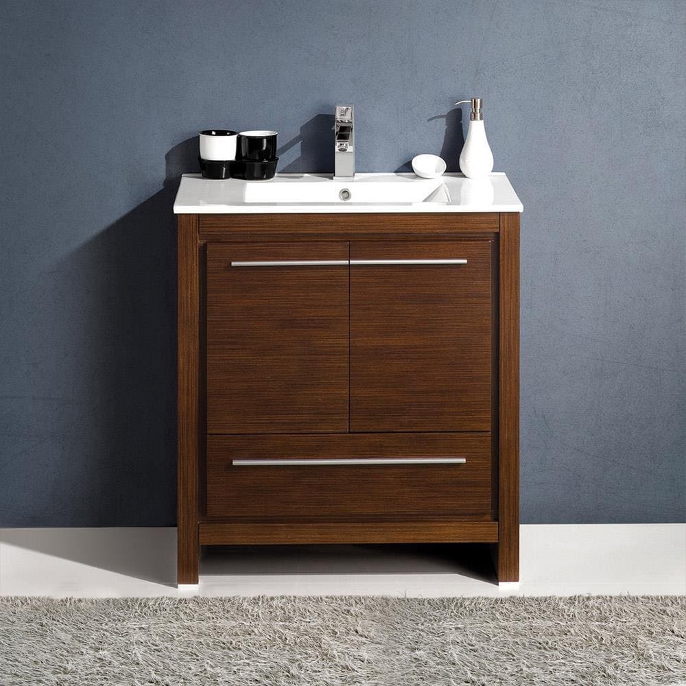 Fresca FCB8130WG-I Allier 30-in Wenge Brown Single sink Bathroom Vanity with White Ceramic Top