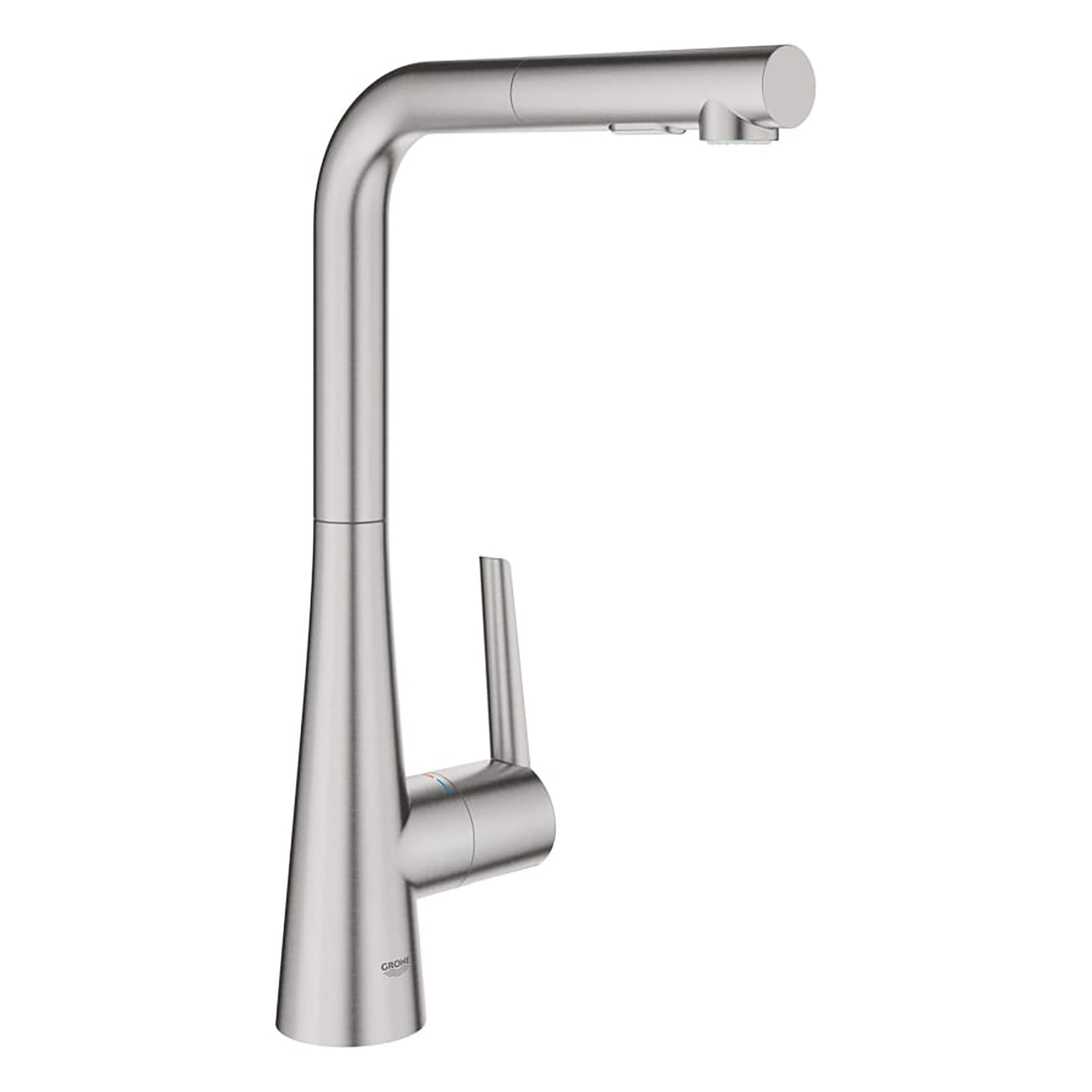 GROHE 33893DC2 Zedra SuperSteel Single Handle Deck-mount Pull-out Kitchen Faucet with Sprayer