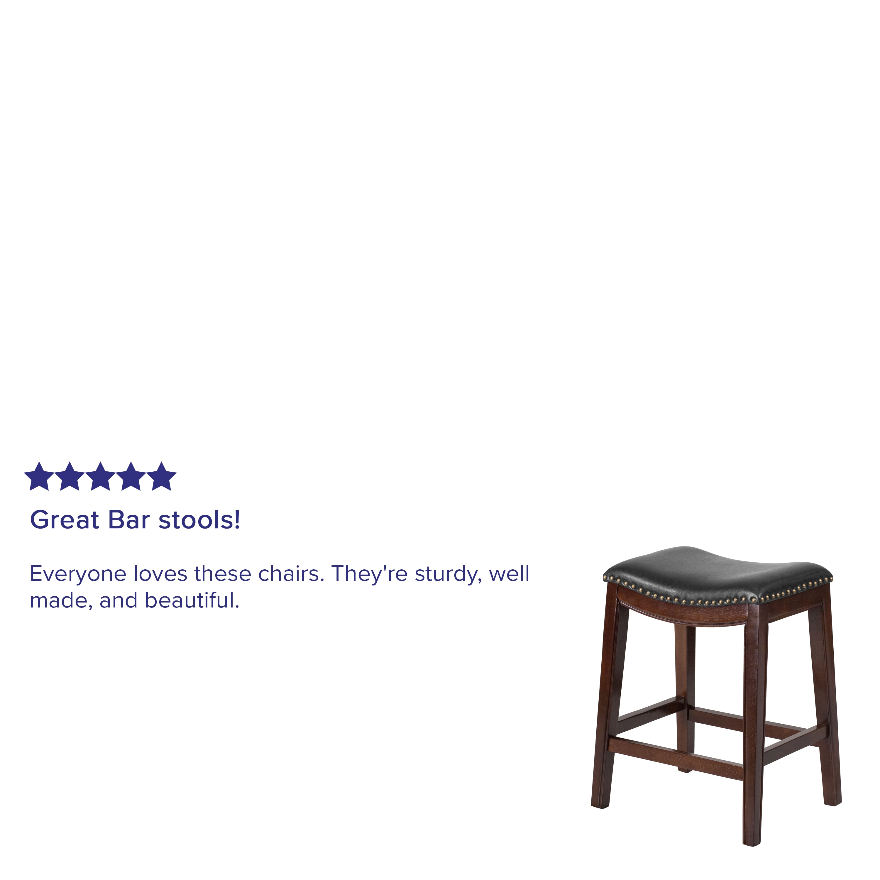 Elegant Backless Black Leather and Cappuccino Wood Counter Stool