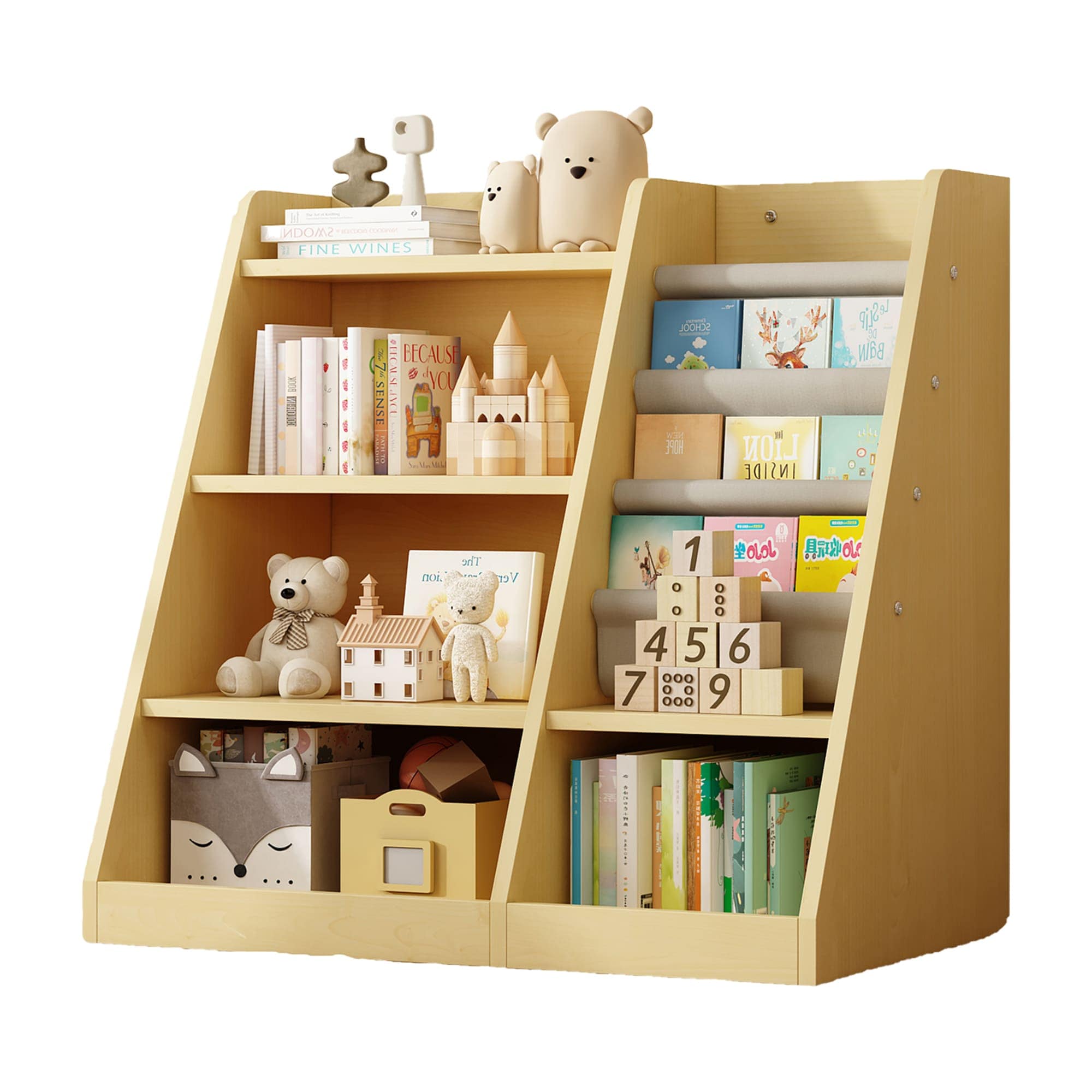 Vynxaria LEXY0205-DJSJ-BK027 Natural Wooden Toy Storage Organizer Kids Bookshelf
