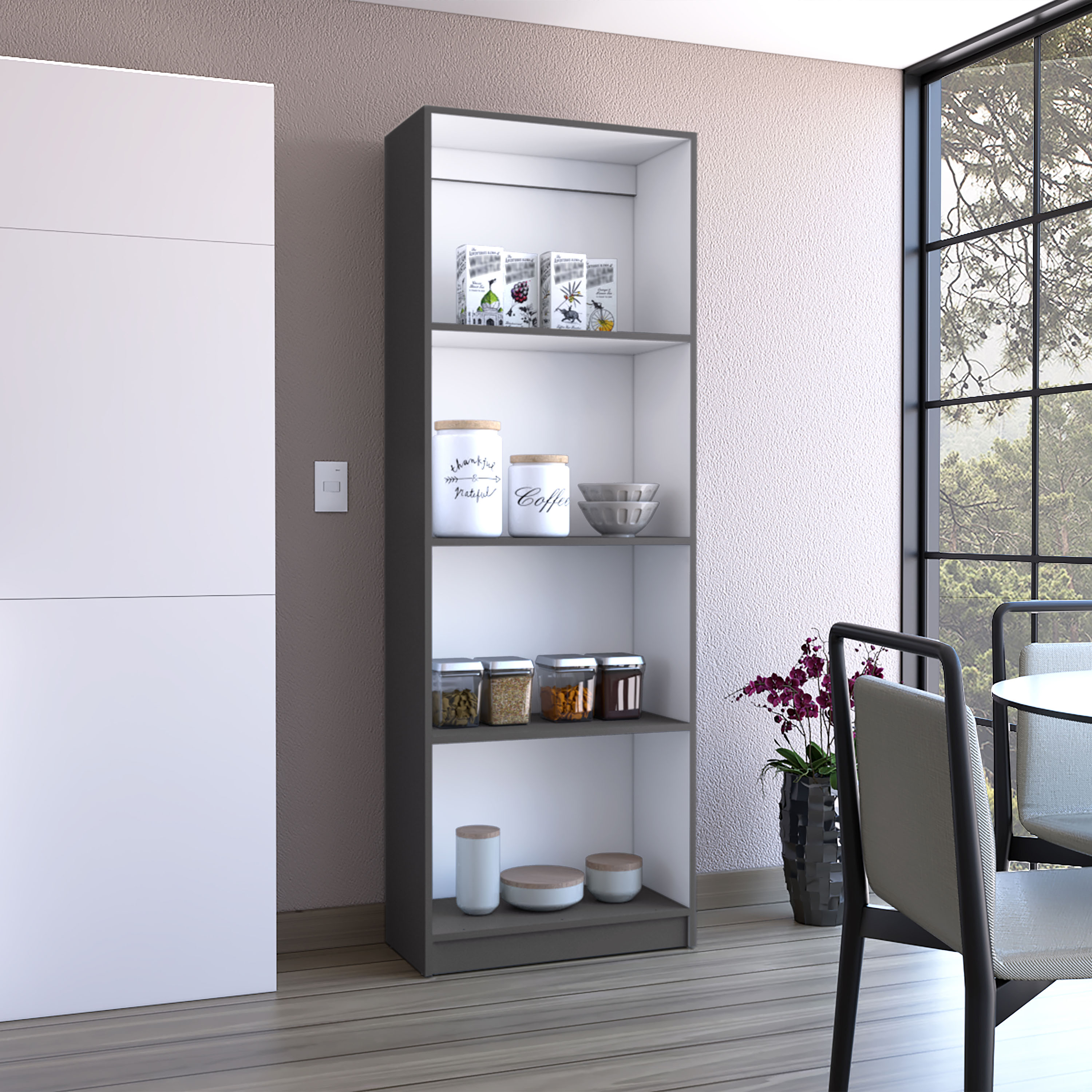 LOVMOR SF-Y-B097P167427 Vinton Bookcase with Spacious Tier-Shelving Design Matt Gray White