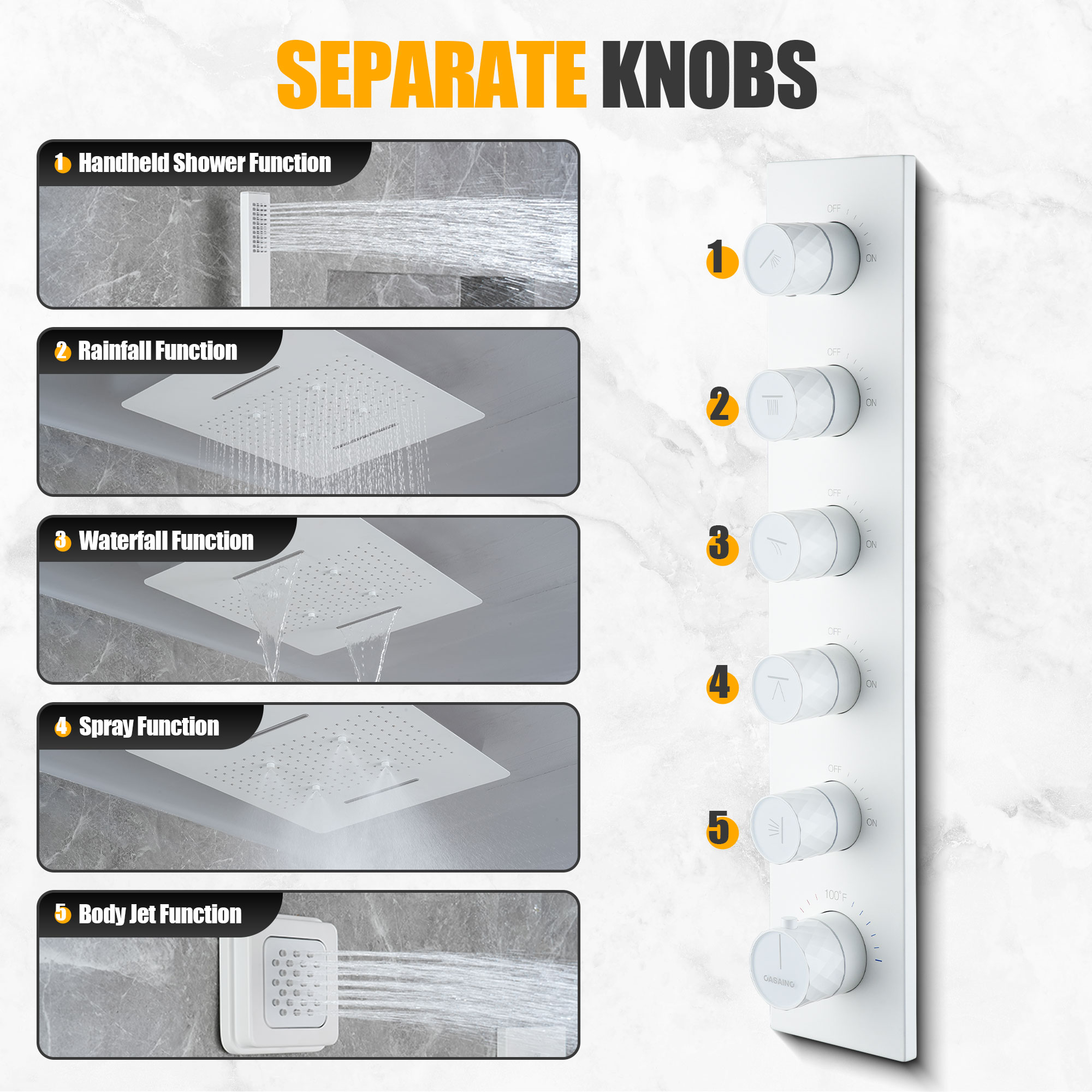CASAINC KCHS0002-MW Showerhead-Bar-Panels - View #6