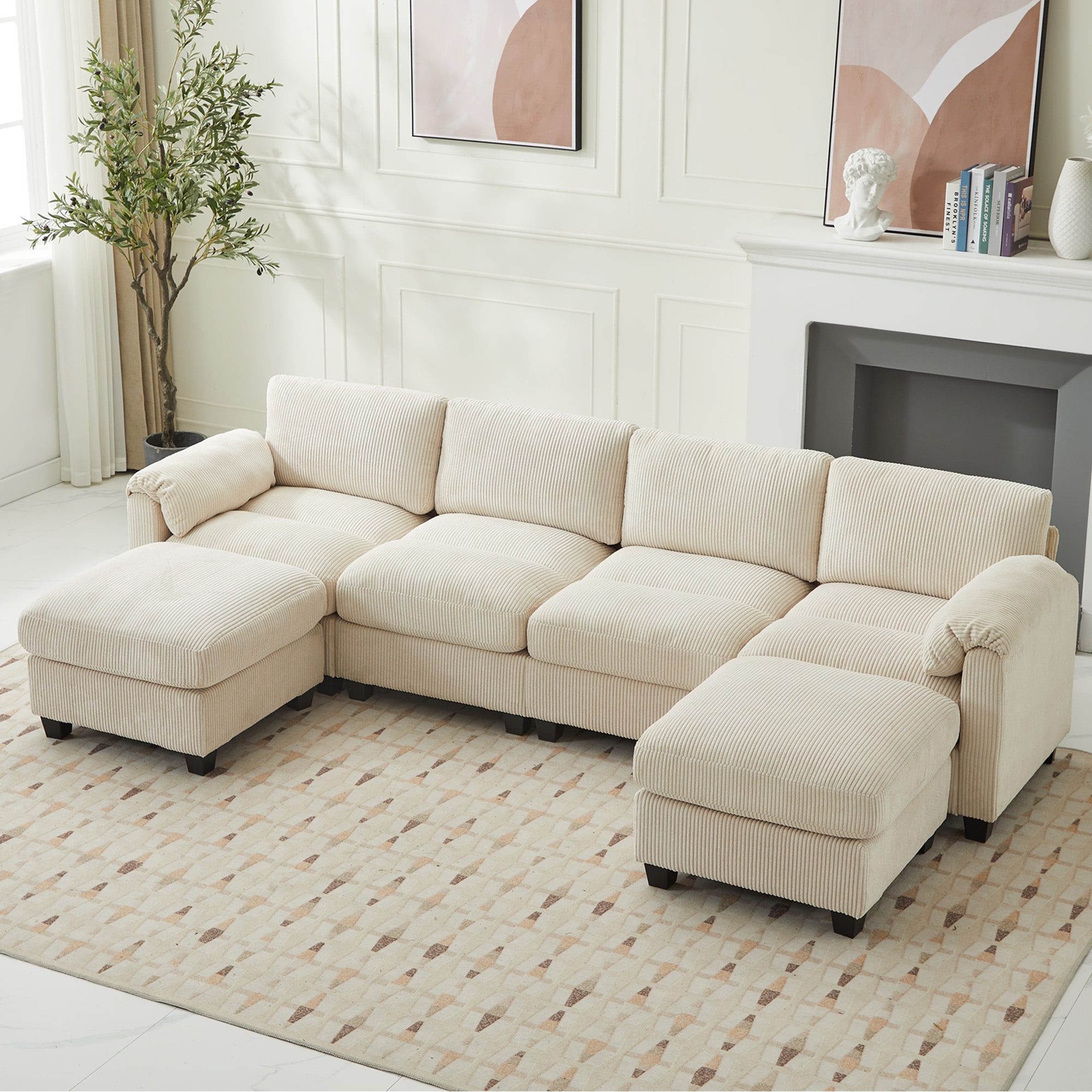 VOUA SAF-DXDRZJ4-BE1 115-in Casual Beige Sectional