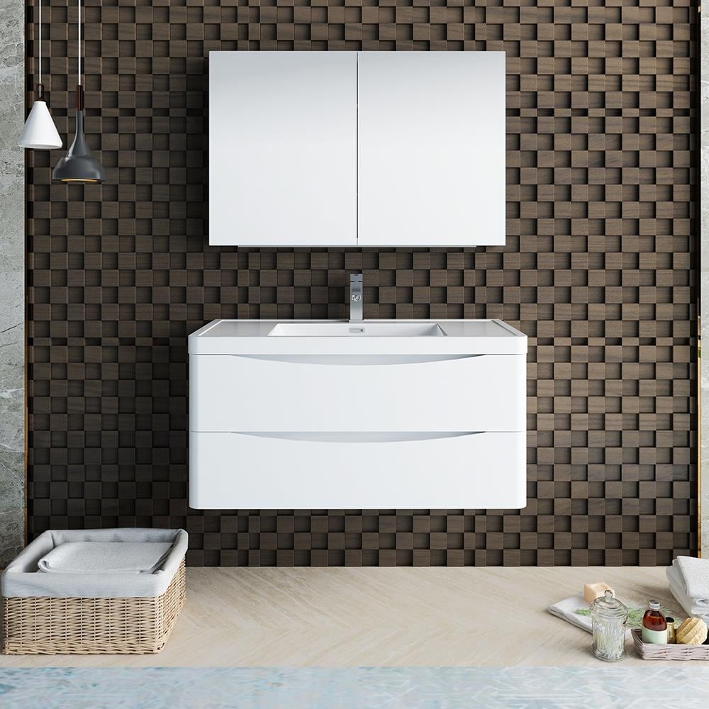 Fresca FVN9040WH Tuscany 40-in Glossy White Single sink Floating Bathroom Vanity with White Acrylic Top