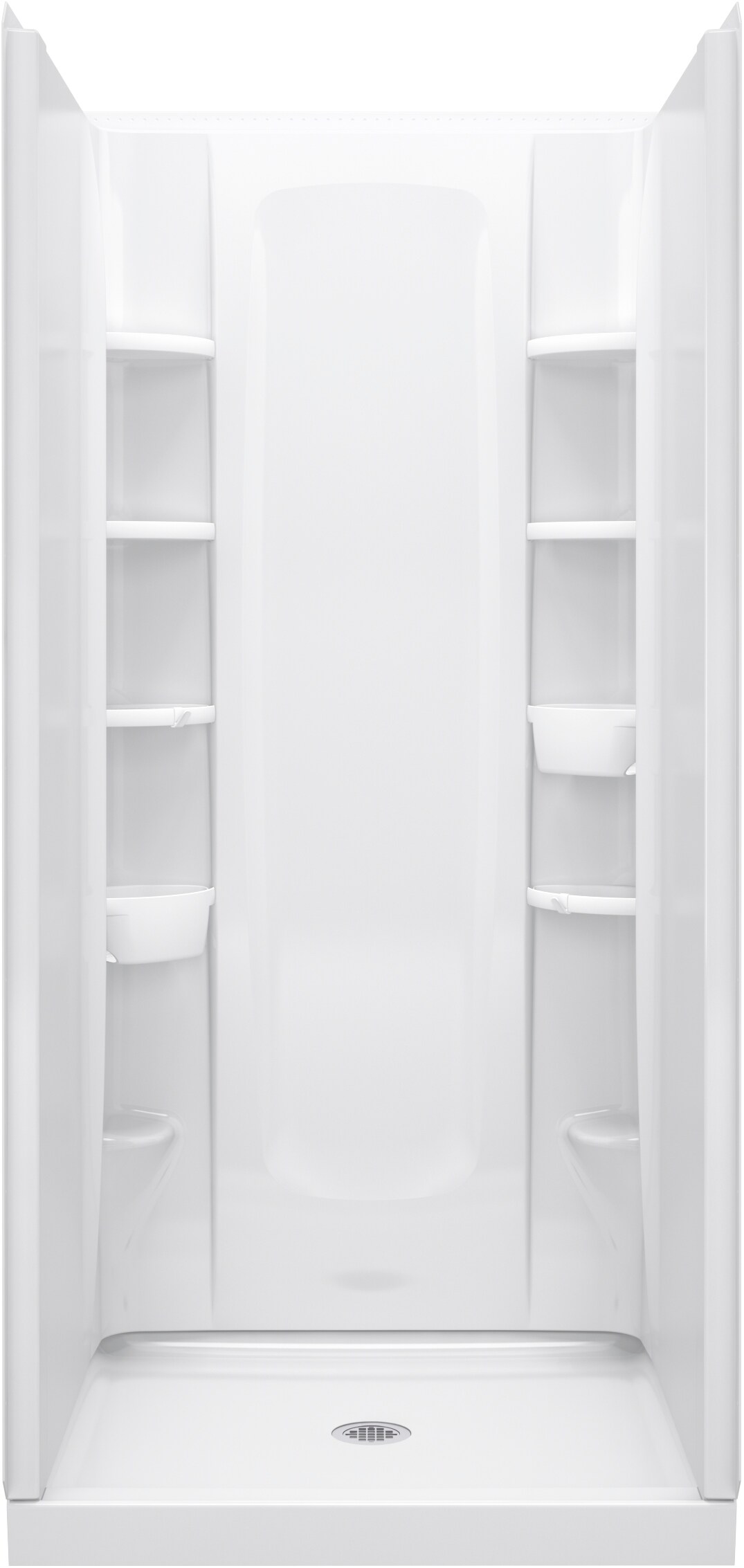 Sterling 72300800-0 Store+ 4-Piece 34-in x 36-in x 76-in Base/Wall Rectangular Alcove Shower Kit (Center Drain)