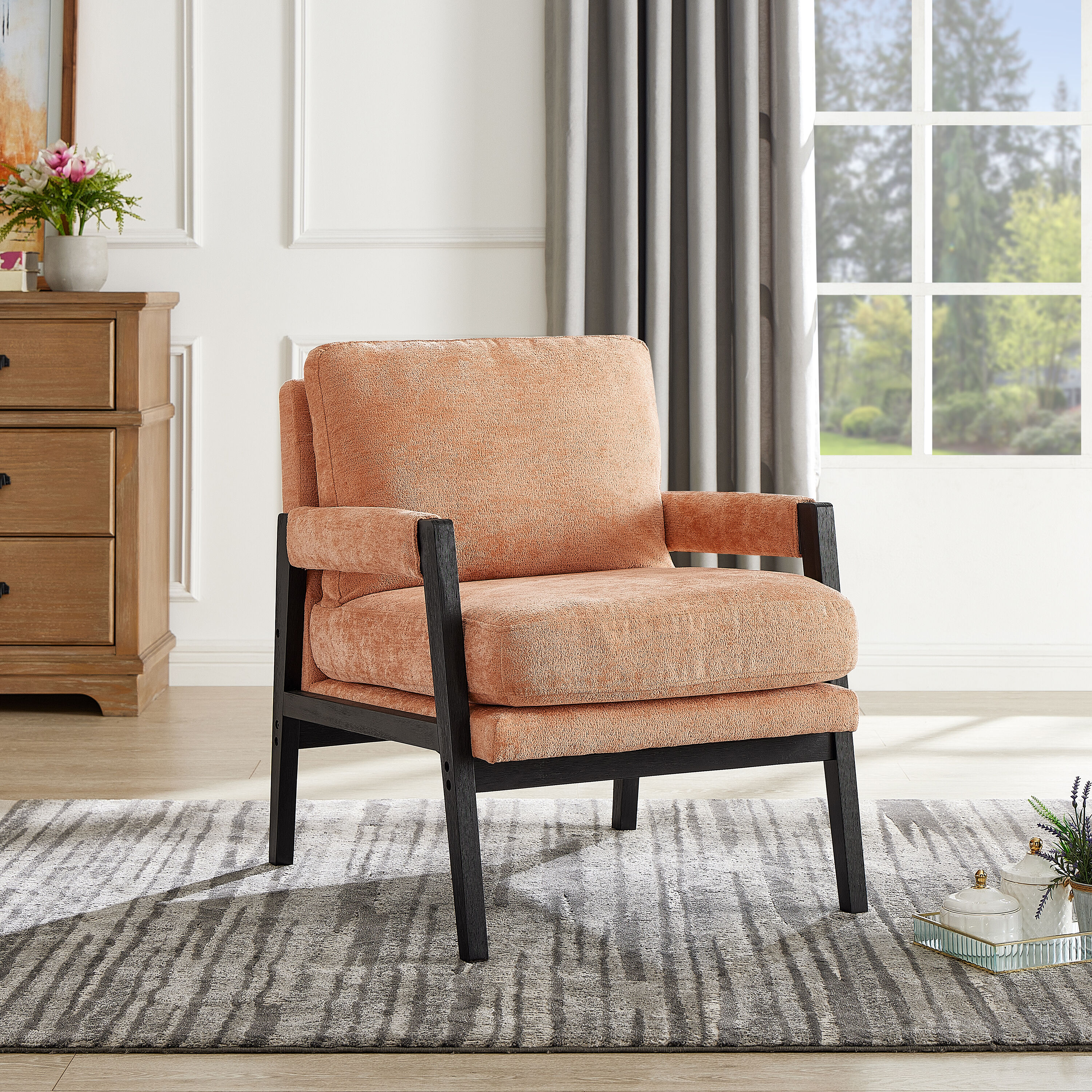 Roundhill Furniture AC303OG Kelly Midcentury Orange Chenille Accent Chair