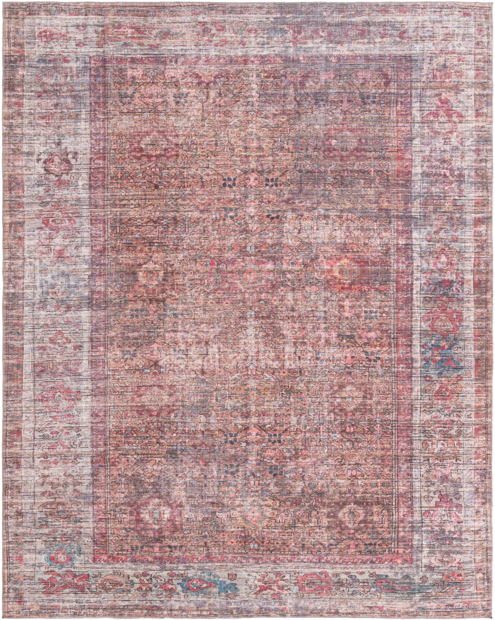 Rust Red and Brown Synthetic Easy Care Rectangular Rug