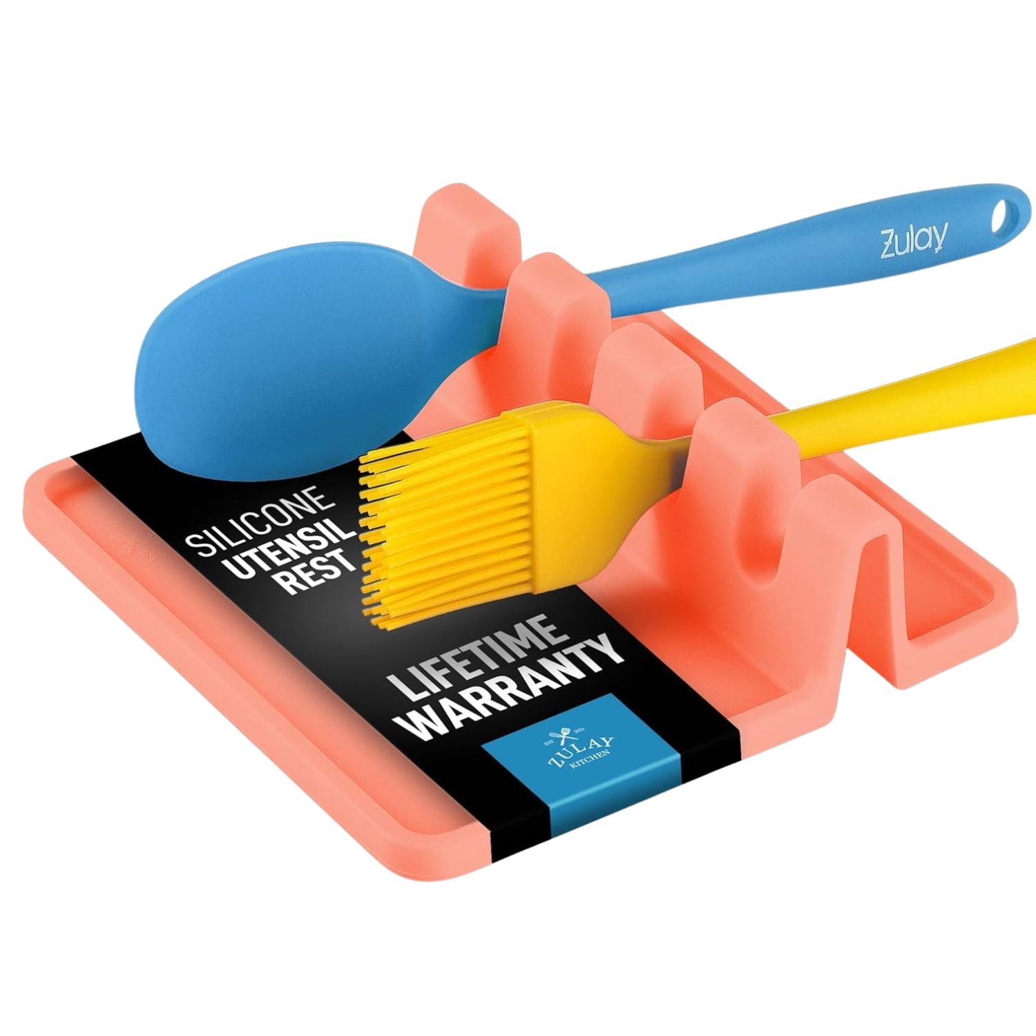 Zulay Kitchen Silicone Utensil Rest with Drip Pad Heat Resistant Spoon Rest for Stove Top Holds Multiple Utensils BPA Free Kitchen Spoon Holder