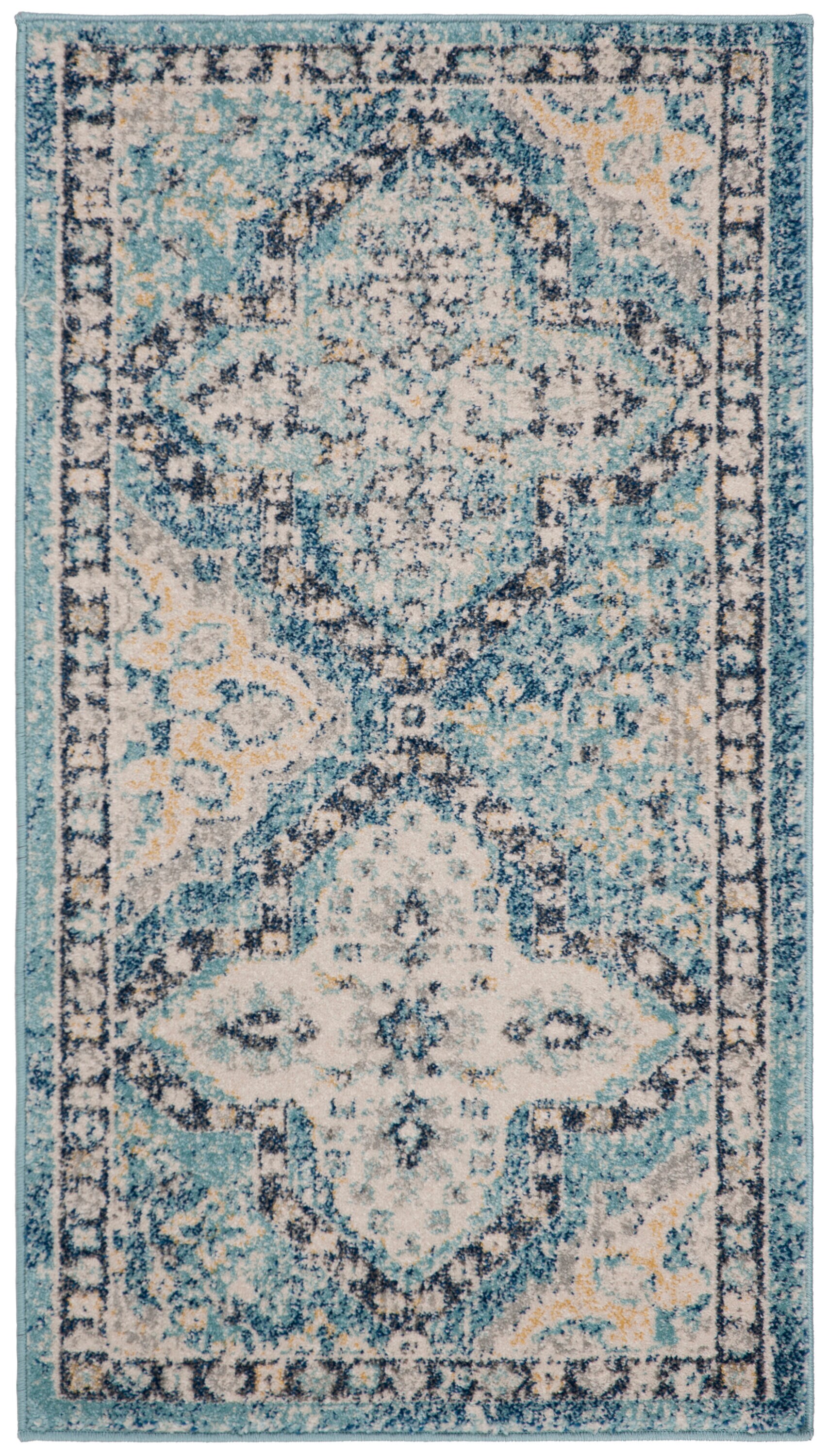 Light Blue High Pile Synthetic Boho Area Rug
